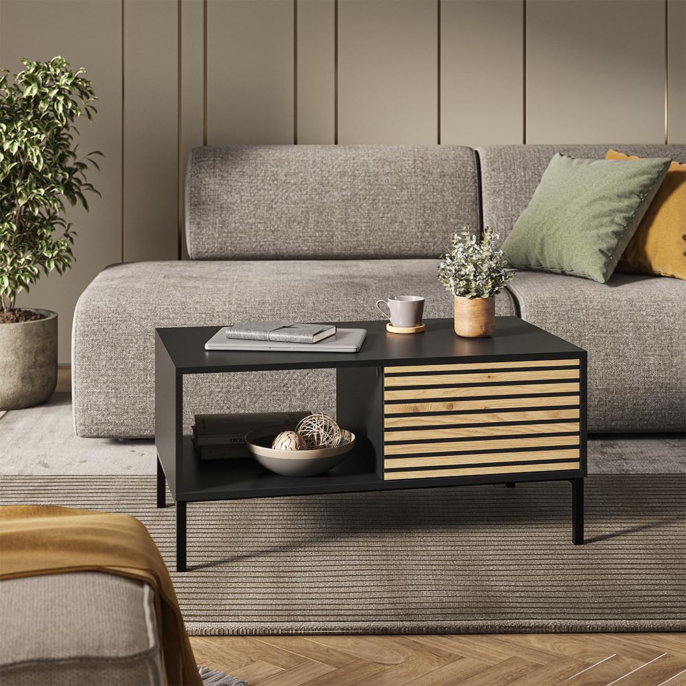 Vicco Couchtisch Eliza, Goldkraft Eiche/Anthrazit, 90 x 50 cm | mit einer Schublade, kombinierbar mit weiteren Möbeln der Eliza-Serie