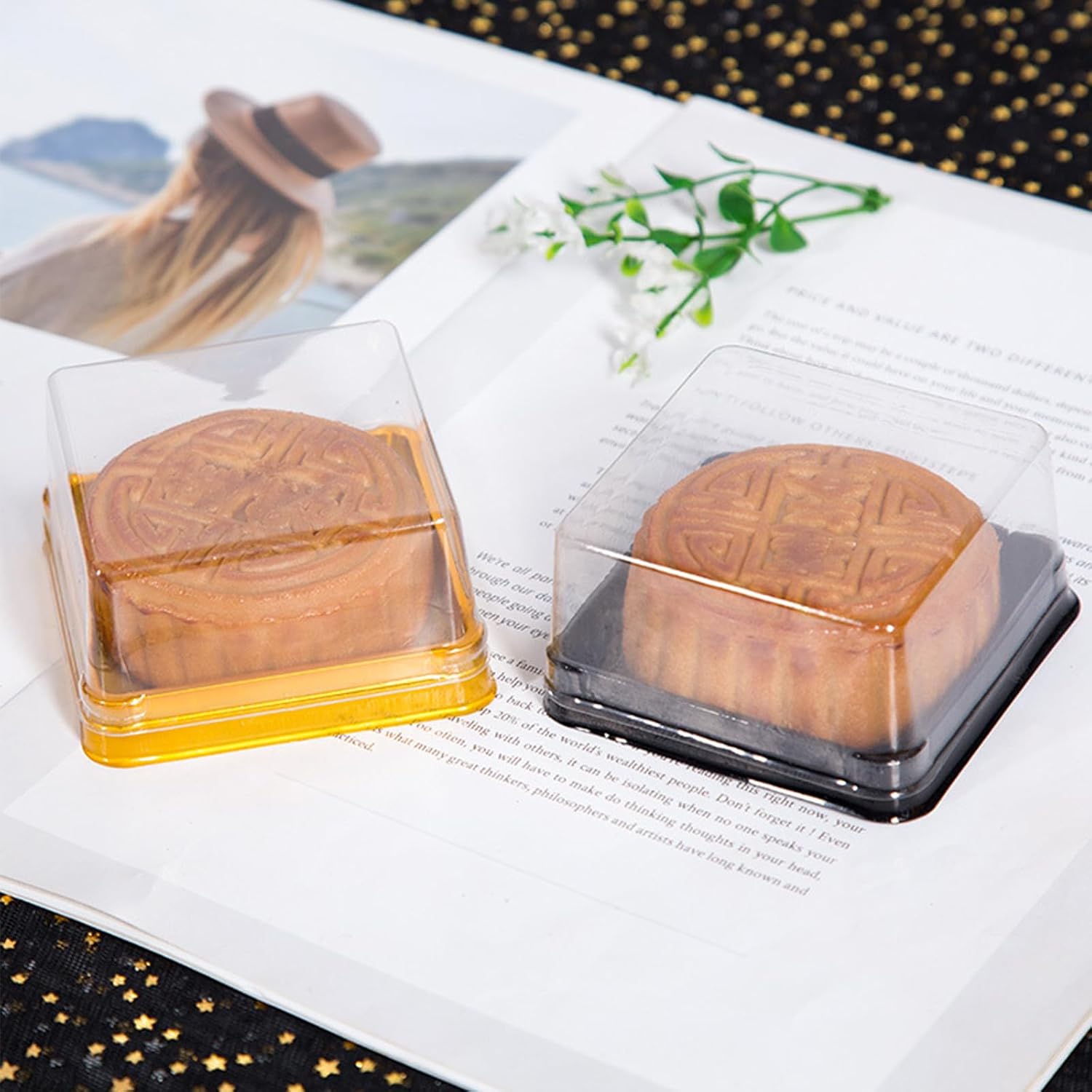 50pcs round Moon Cake Boxes Gold Baking Packaging Small Dome Dessert Wrap Compact Cake Container Party Favor