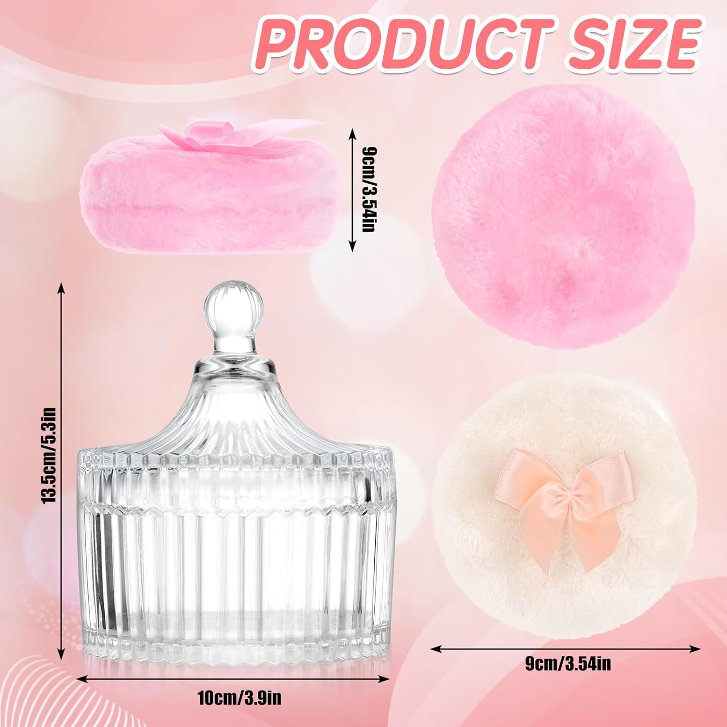 Body Powder Puff and Container, 2PCS 3.54" Powder Puff and 1PCS 5.3x3.9 Powder Container, Large Dusting Powder for Women Body Puff - Image 2