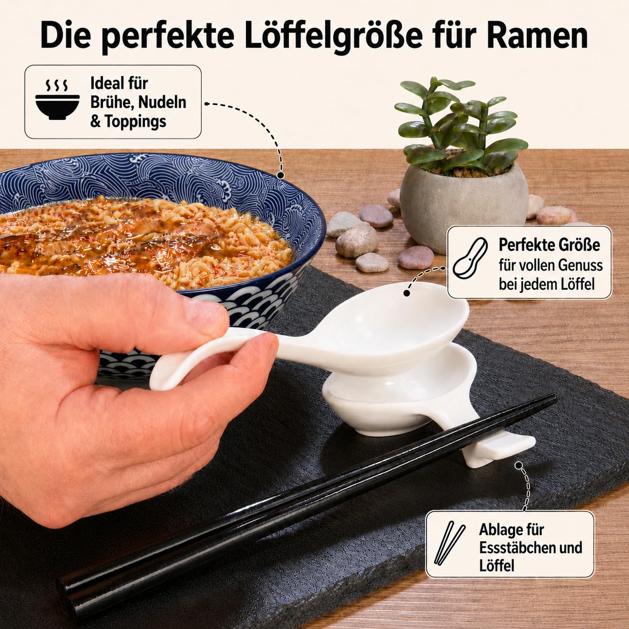 Urban Lifestyle Set Cuencos Ramen y Udon para 2 Personas Vajilla Asiática de Porcelana Ø 20,5 cm 1000 ml con Cucharas Ramen, Cuencos para Salsas y Palillos Japoneses – Estilo Japonés