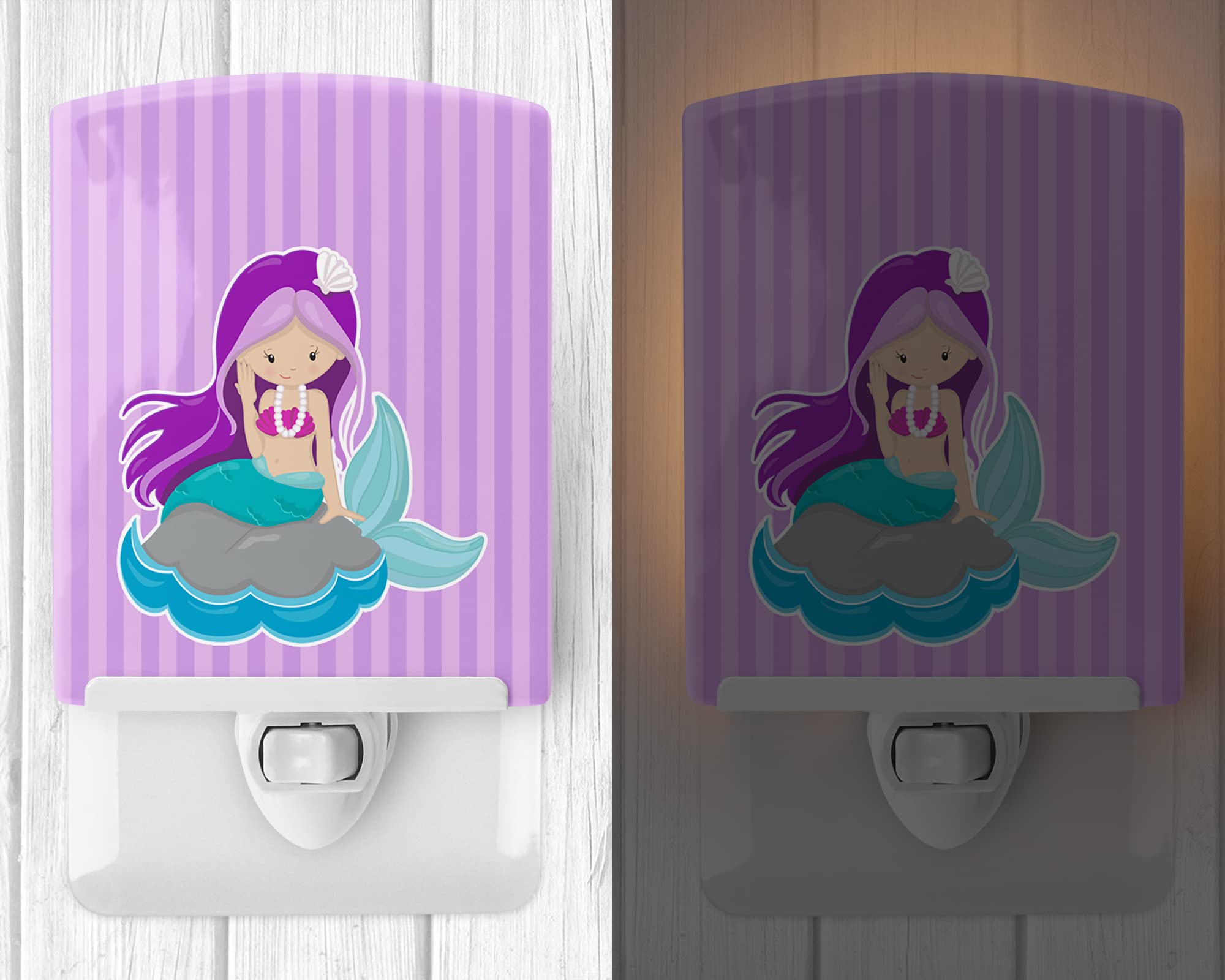 Caroline's Treasures BB8831CNL Beach Mermaid Purple Hair #3 Ceramic Night Light Compact, UL-Certified, Ideal for Bedroom, Bathroom, Nursery, Hallway, Kitchen, 6x4x3, Multicolor