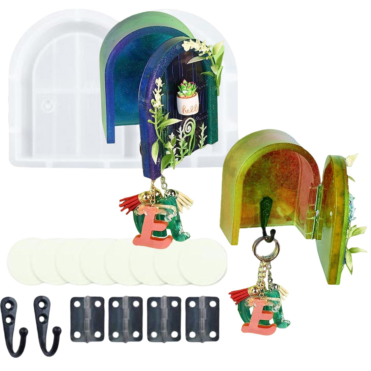 DIYBravo Resin Moulds 3D Door kit with Hooks and Screws Resin Rack Ornament Silicone Moulds Epoxy Cabin Mirror Moulds for DIY Decoration Wall Door Hanging