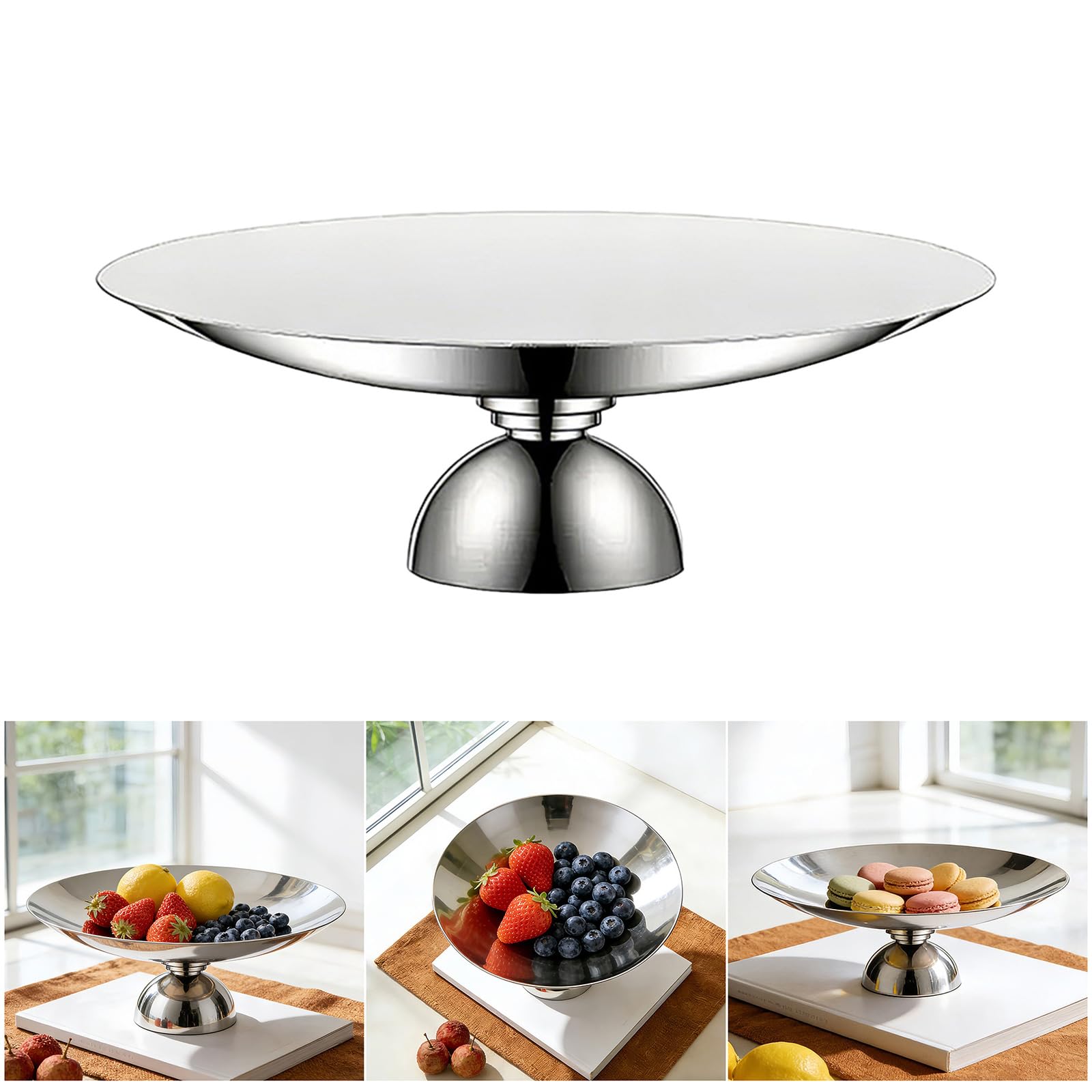 da esposizione rotondo per dessert con base piedistallo, vassoio per frutta in acciaio inossidabile per tavolo da pranzo, piano lavoro e ora del tè da dessert Vassoio per pasticceria