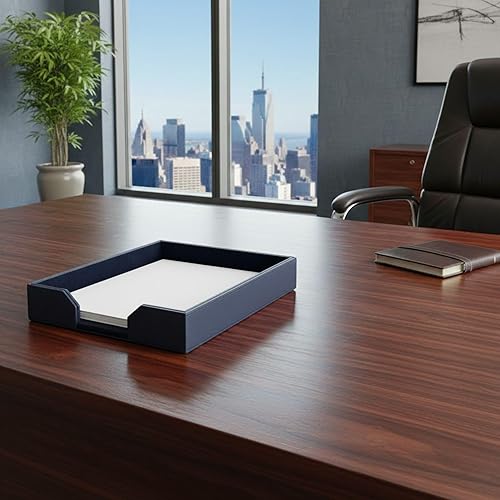 Miniatura 3 de DACASSO Bonded Leather Desktop Letter Tray - Luxury Letter Holder & Paper Organizer for Desk - Office Organization & Executive Desk Decor - (Navy