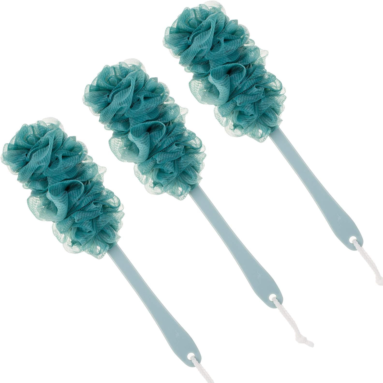 Arswin Back Scrubber for Shower,Loofah Long Handle Bath Body Brush,Soft Nylon Mesh Sponge for Shower,Loofah On a Stick for Men Women,Exfoliating Scrub Cleaning Luffa for Elderly(3-Pack,Blue)