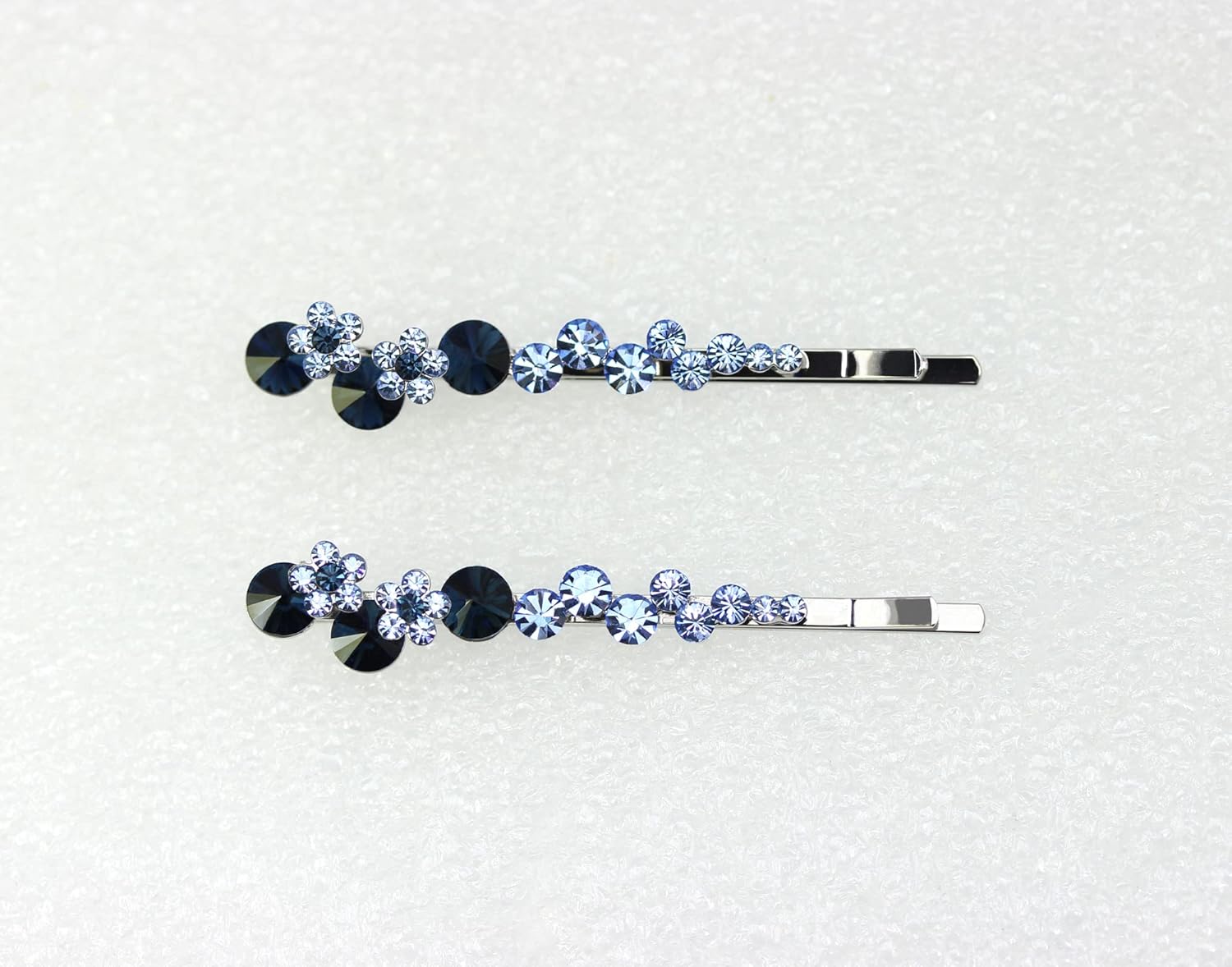 Faship A Pair Of Dark Blue Premium Rhinestone Crystal Floral Hair Clips Pins 2 Pcs
