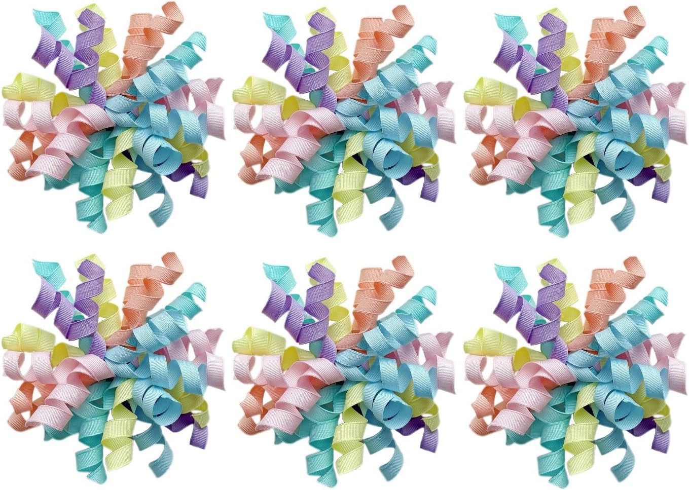 6PCS Pastel Self-Adhesive Curly Bows, 6" Pre-Made Bows for Gift Wrap, Soft Hues Rib...