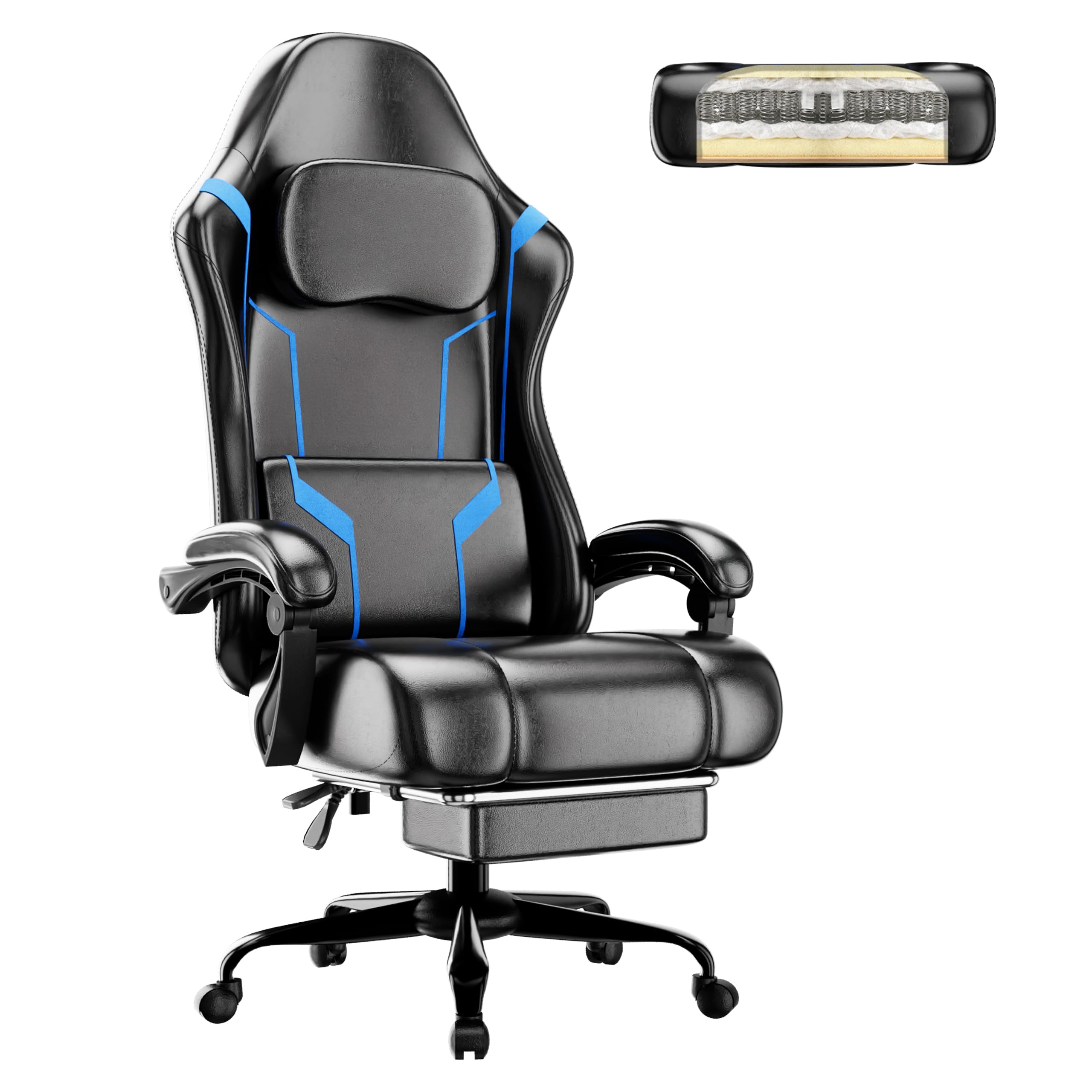 Chaise Gaming pour Adulte, Chaise de Bureau Ergonomique avec Dossier réglable, Fauteuil Gaming avec Appui-tête et Soutien Lombaire, Siege Gaming Rotatif avec Accoudoir (Bleu)