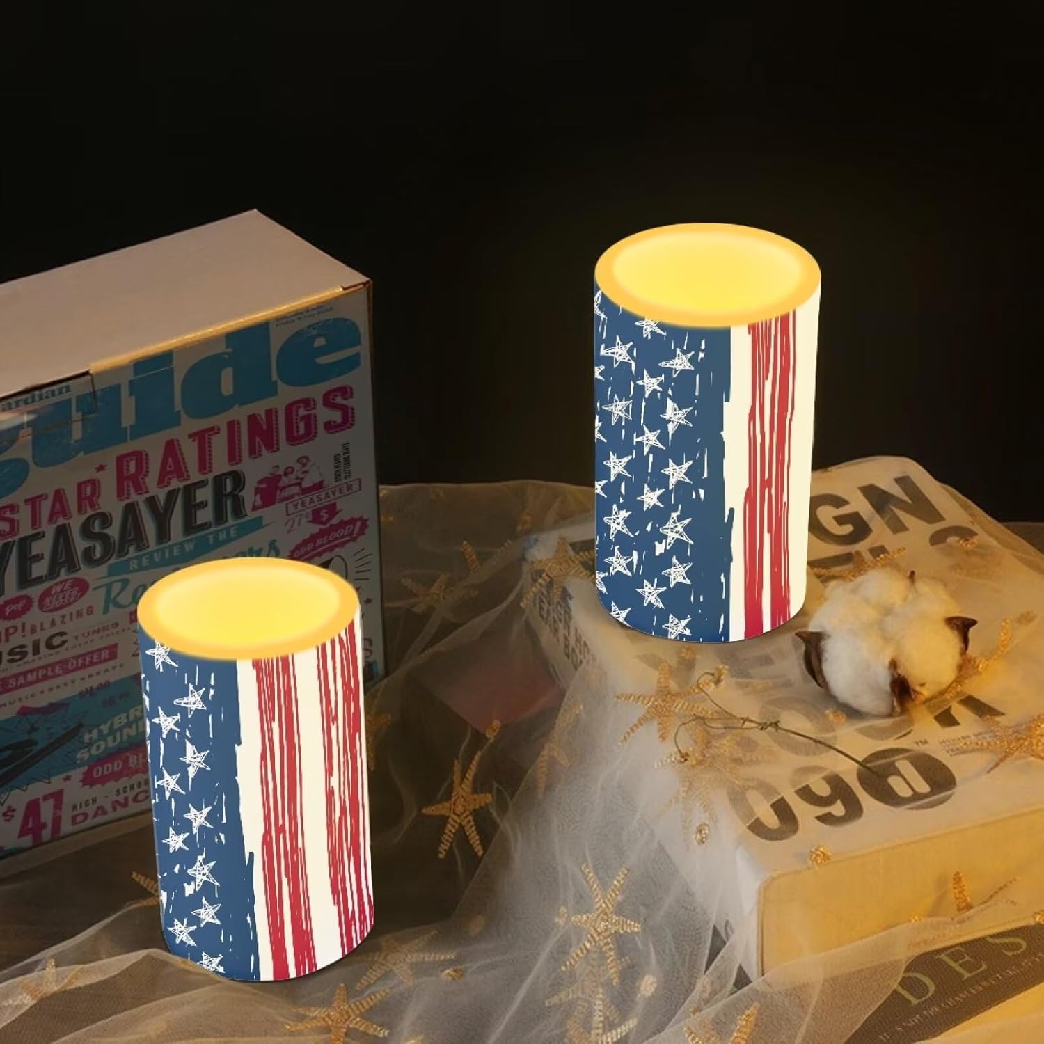 Merkmak 4th of July Flamless Candles Flickering LED Battery Operated Elictric Pillar Candles with Timer and Remote for Independence Day Patriotic Decorations, Painting Style American Flag