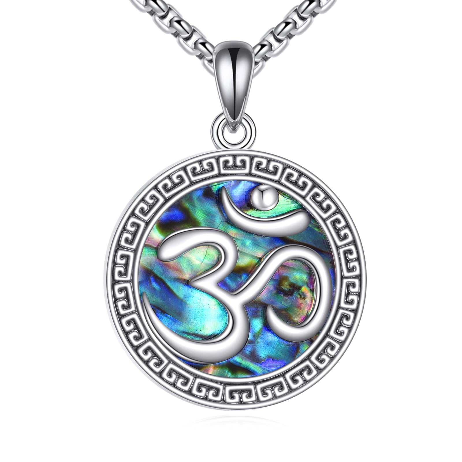 Collana in argento sterling 925 con ciondolo a forma di conchiglia di abalone, simbolo di om, Buddha spirituale, gioiello da preghiera per yoga da donna