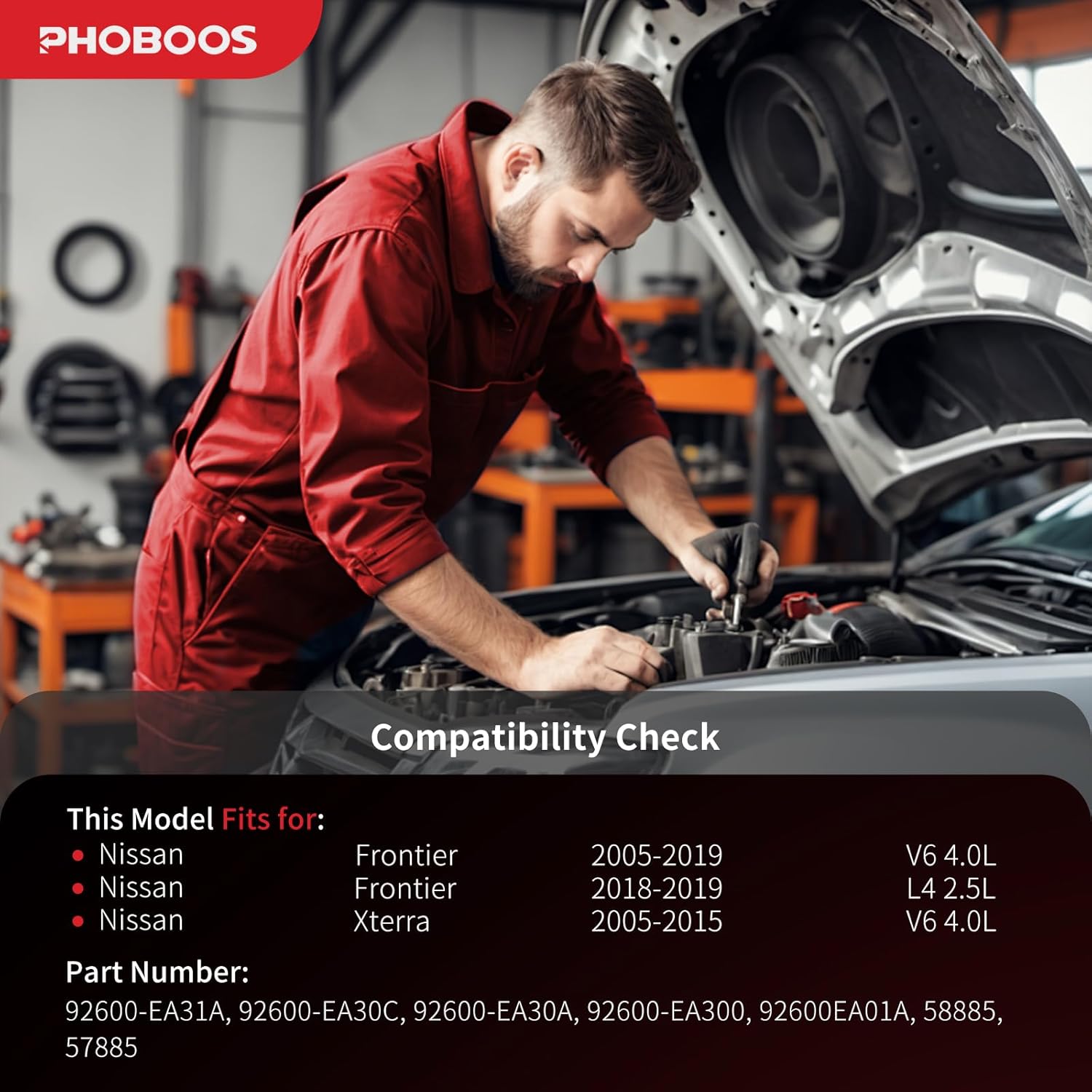 PHOBOOS A/C Compressor with Clutch Compatible with Nissan Frontier 2005-2019 L4 2.5L/V6 4.0L, Xterra 2005-2015, V6 4.0L, Fast Cooling, Low Noise, Easy Installation, Ref. 58885