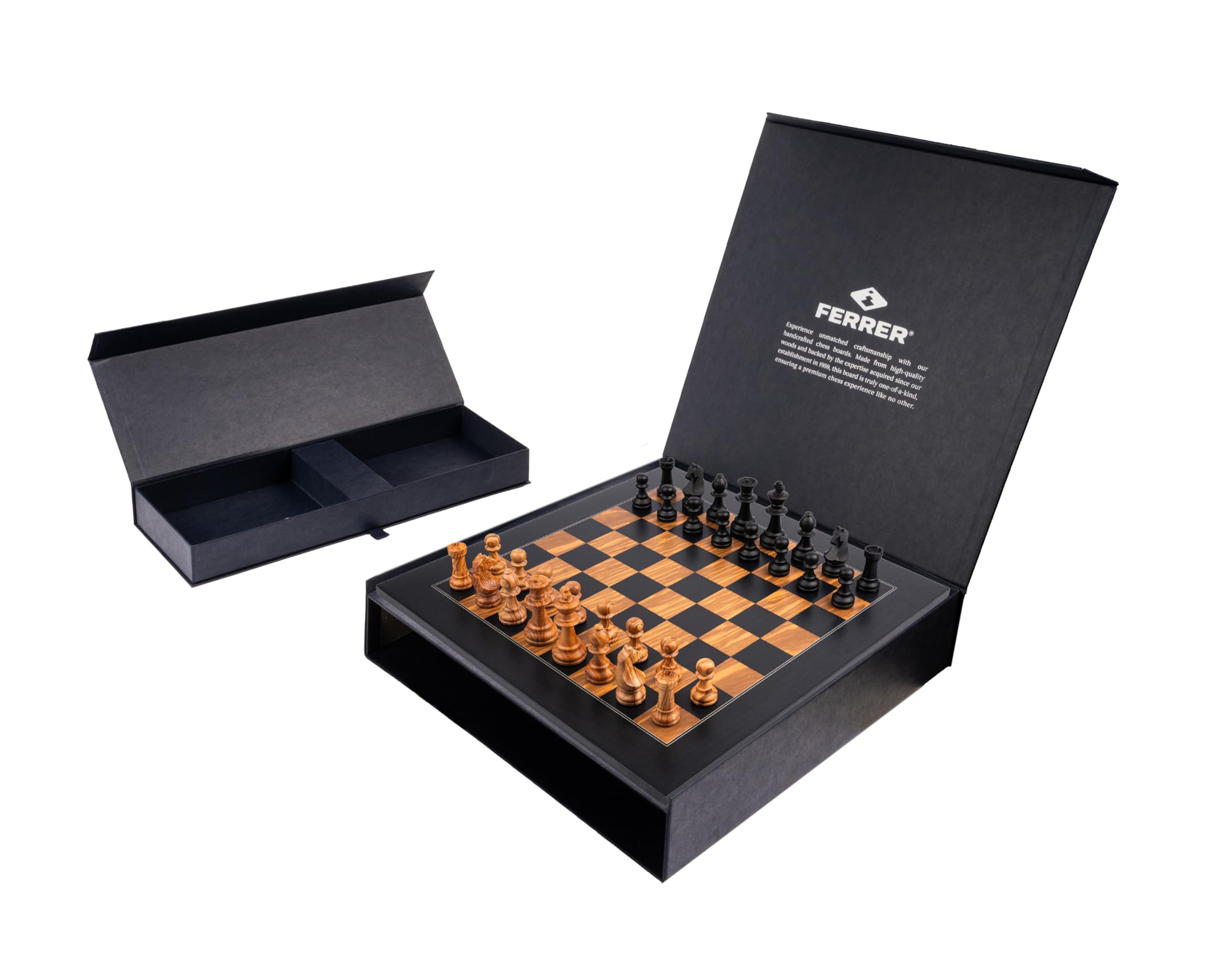 Square - Set di scacchi premium in legno, verde oliva nera 50, scatola esclusiva, scacchiera e pezzi degli scacchi - Set di scacchi in regalo