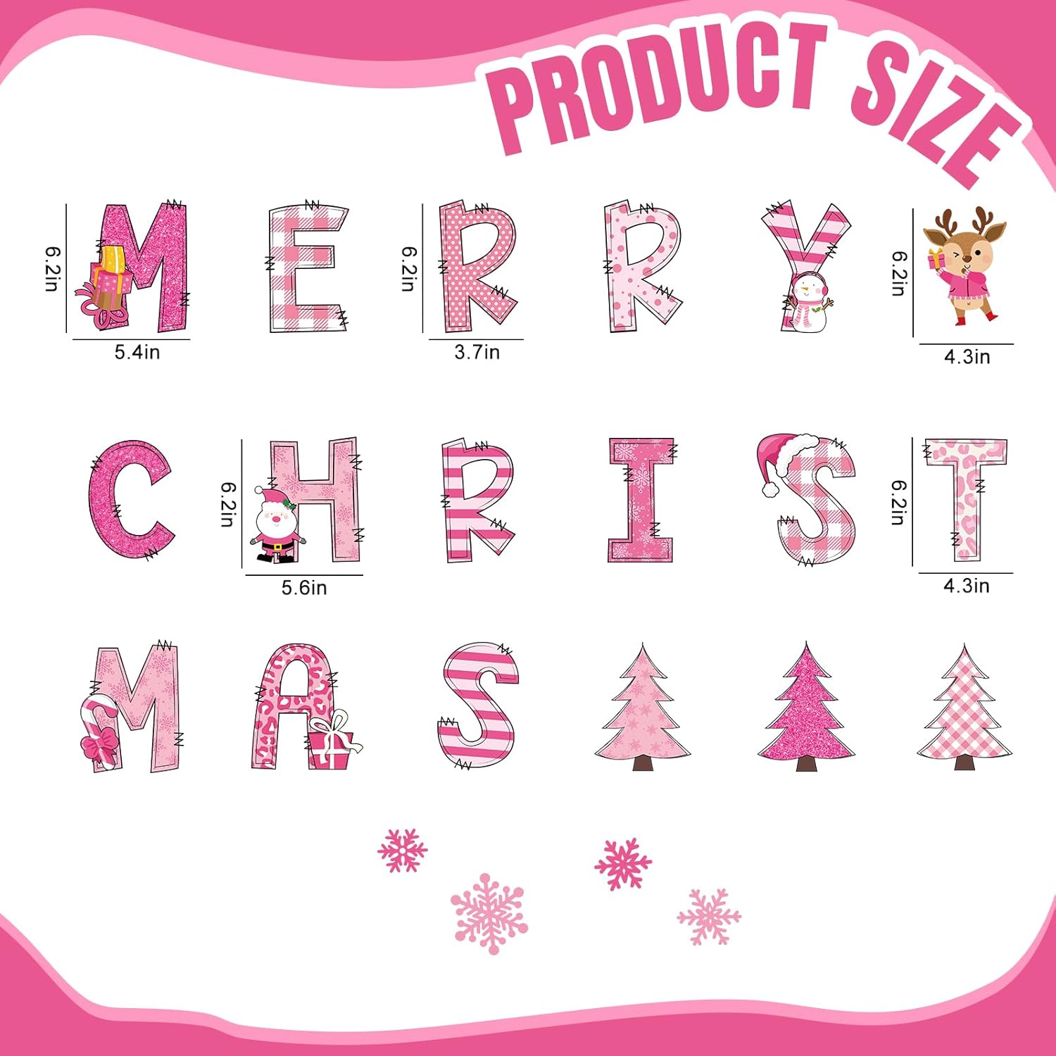 Whaline 22Pcs Merry Christmas Garage Door Magnets Decoration Pink Xmas Tree Santa Snowflake Garage Door Decals Cartoon Magnetic Refrigerator Stickers for Outdoor Party Home Car