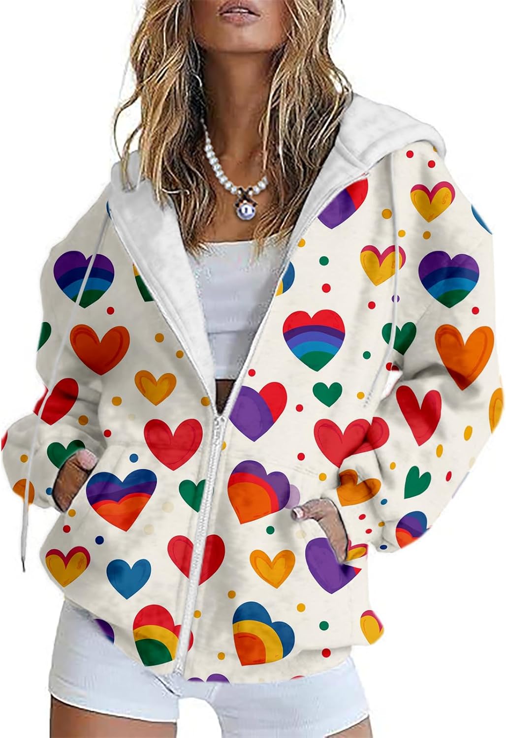 MARSVOVO Cute Love Heart Valentines Day Zip Up Hoodie Women Fashion Casual Jacket Fitted Fall Cozy Sweatshirt Over Sized