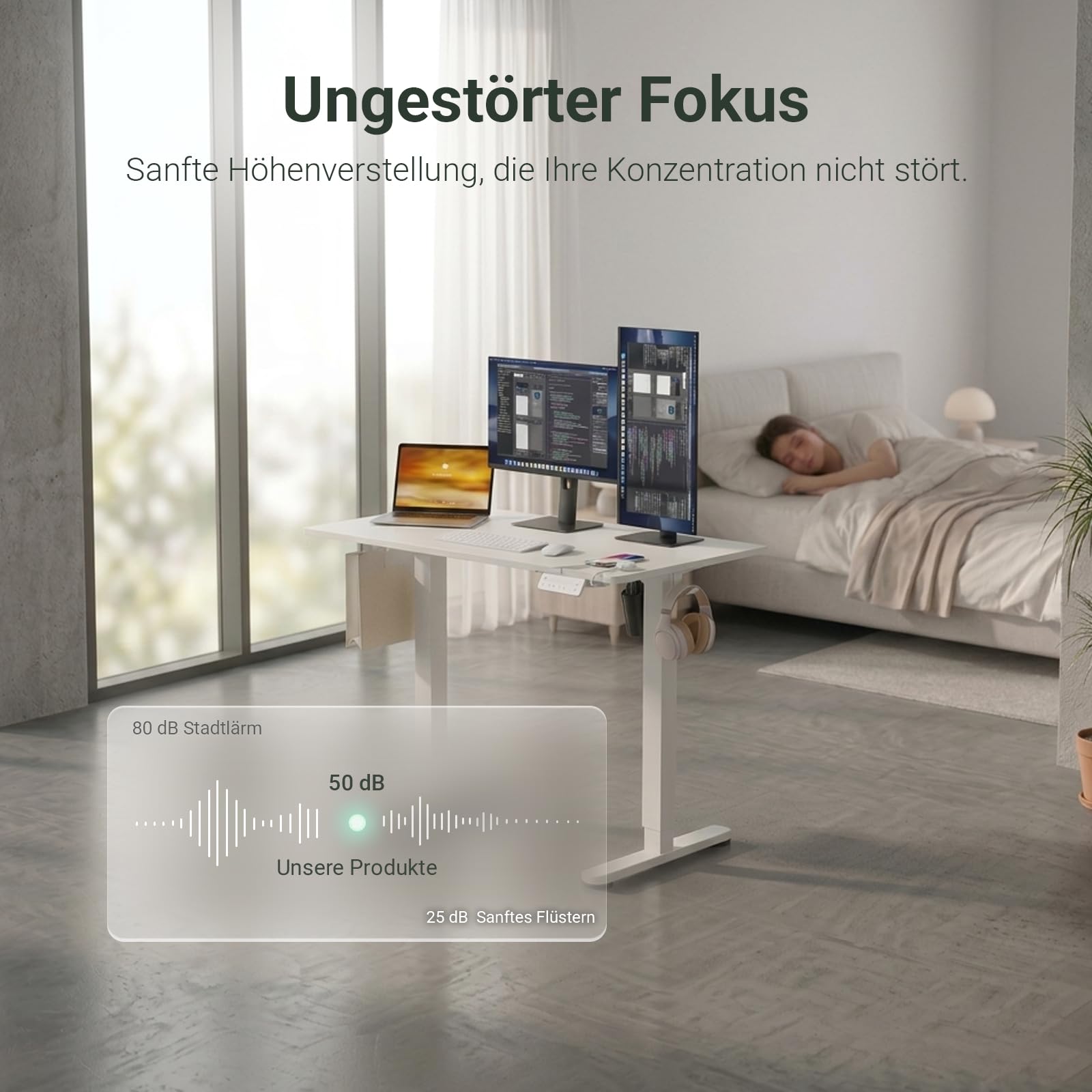 Bureau réglable en Hauteur avec Ports USB-A/C 120 x 60 cm, Bureau électrique réglable, Bureau Assis-Debout, Table Informatique réglable, Standing Desk (Blanc, 120x60)