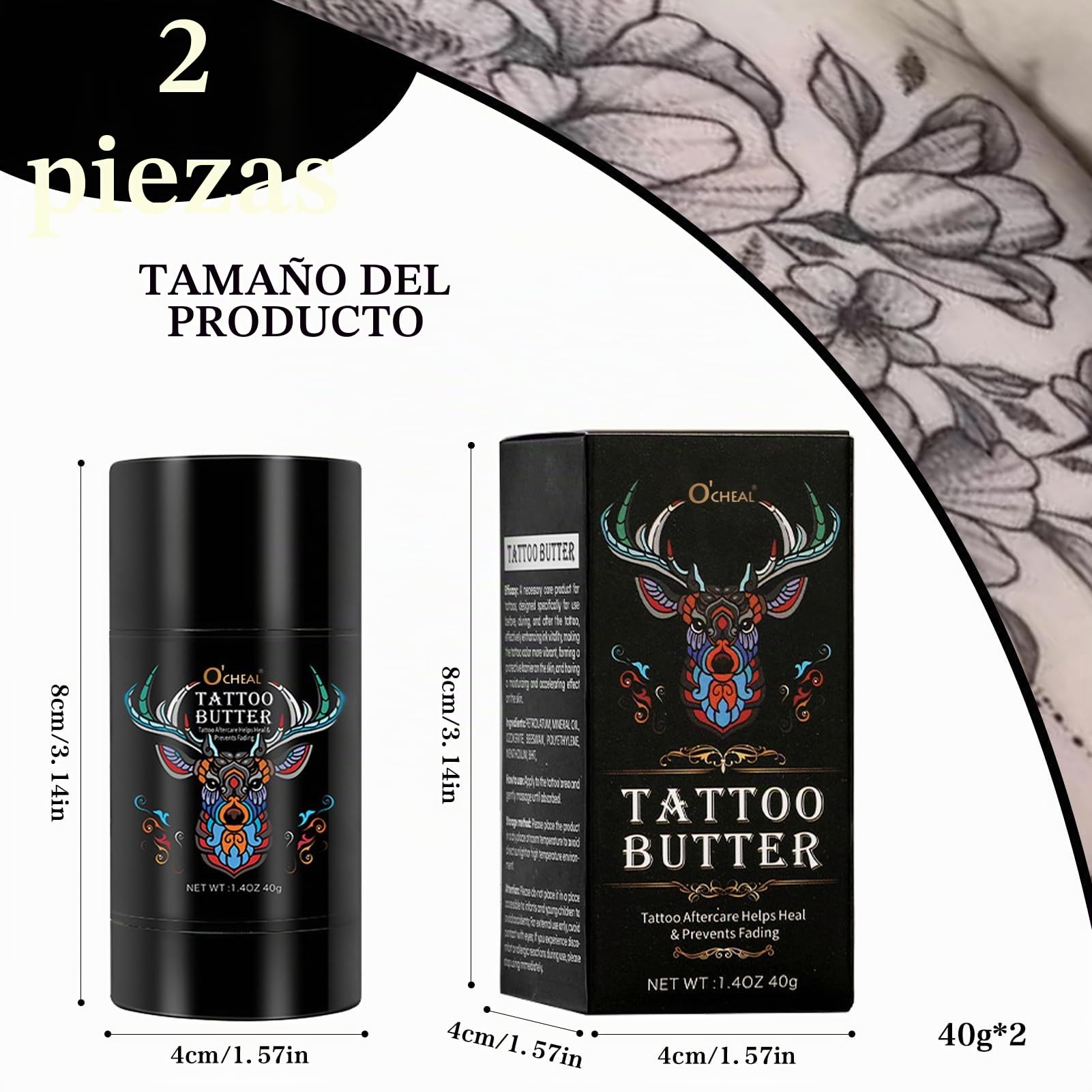 Crema para Tatuajes 2 Piezas, Crema Tattoo de Mantequilla, Cuidado Posterior