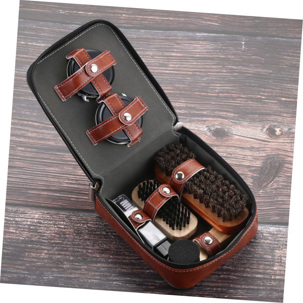 Juego de Cepillos para Zapatos 9 Piezas Cerdas Marrones | Portátil, Limpieza y Pulido para Botas y Calzado, Diseño Creativo, Incluye Cepillo de Frotado