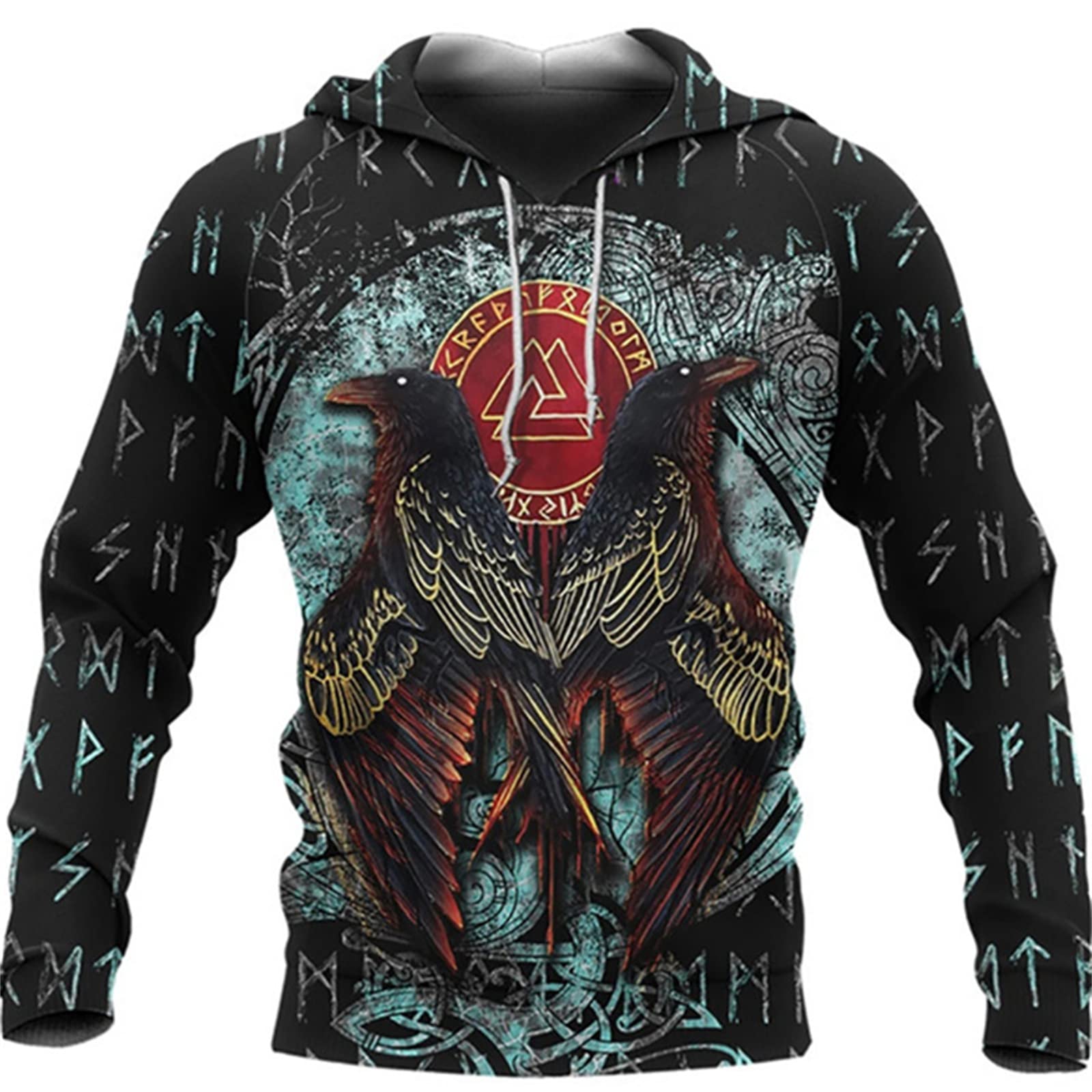Men's Viking Hoodie Fashion Viking Tattoo 3D Printed Pullover Long Sleeve Sweatshirt Jacket Tops Streetwear