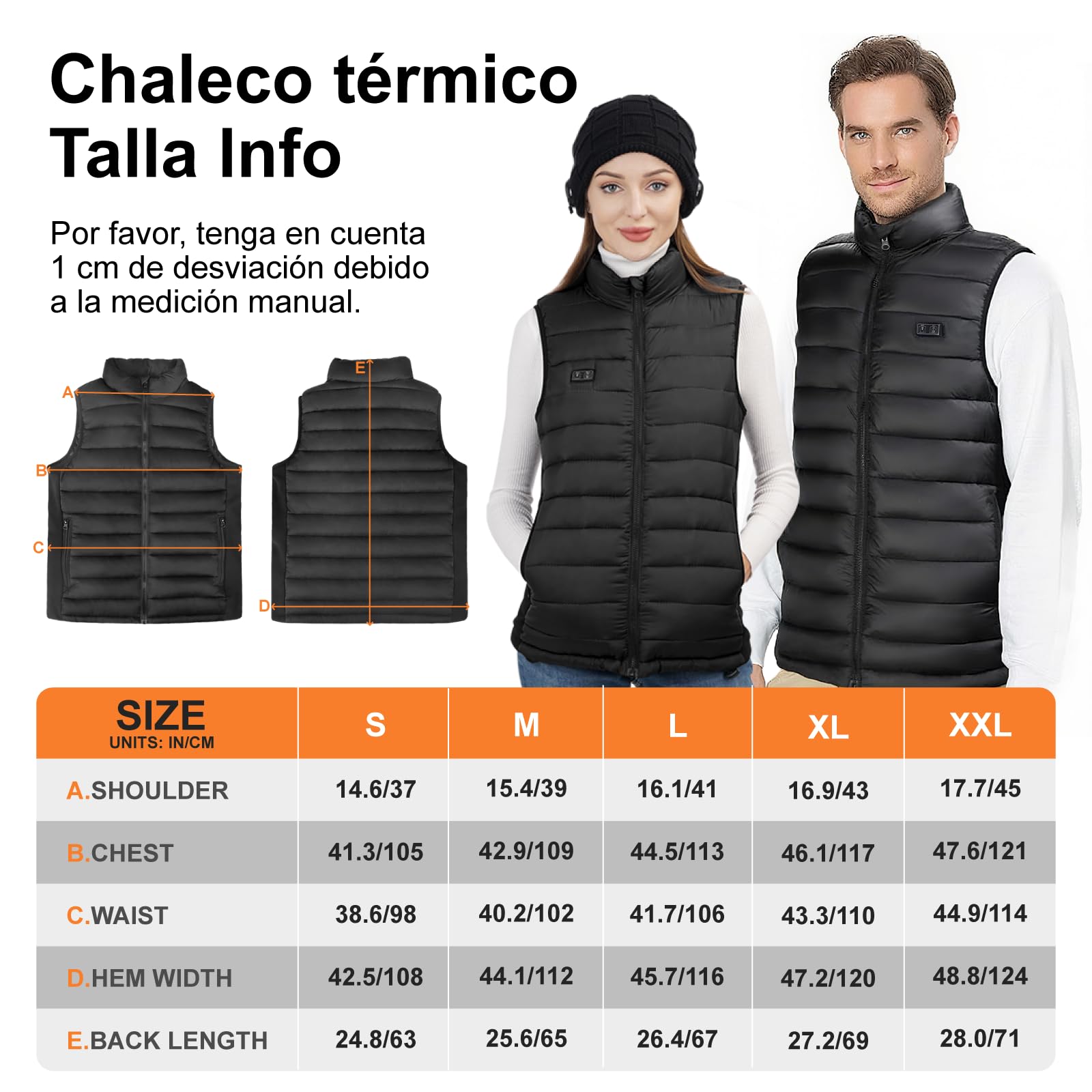 seenlast Chaleco Calefactable Mujer con Batería 10000mAh, 4 Zonas Calefactables 3 Niveles Temperatura Ajustables, Lavable, Chaleco Térmico Eléctrico Ligero de Invierno para Exteriores