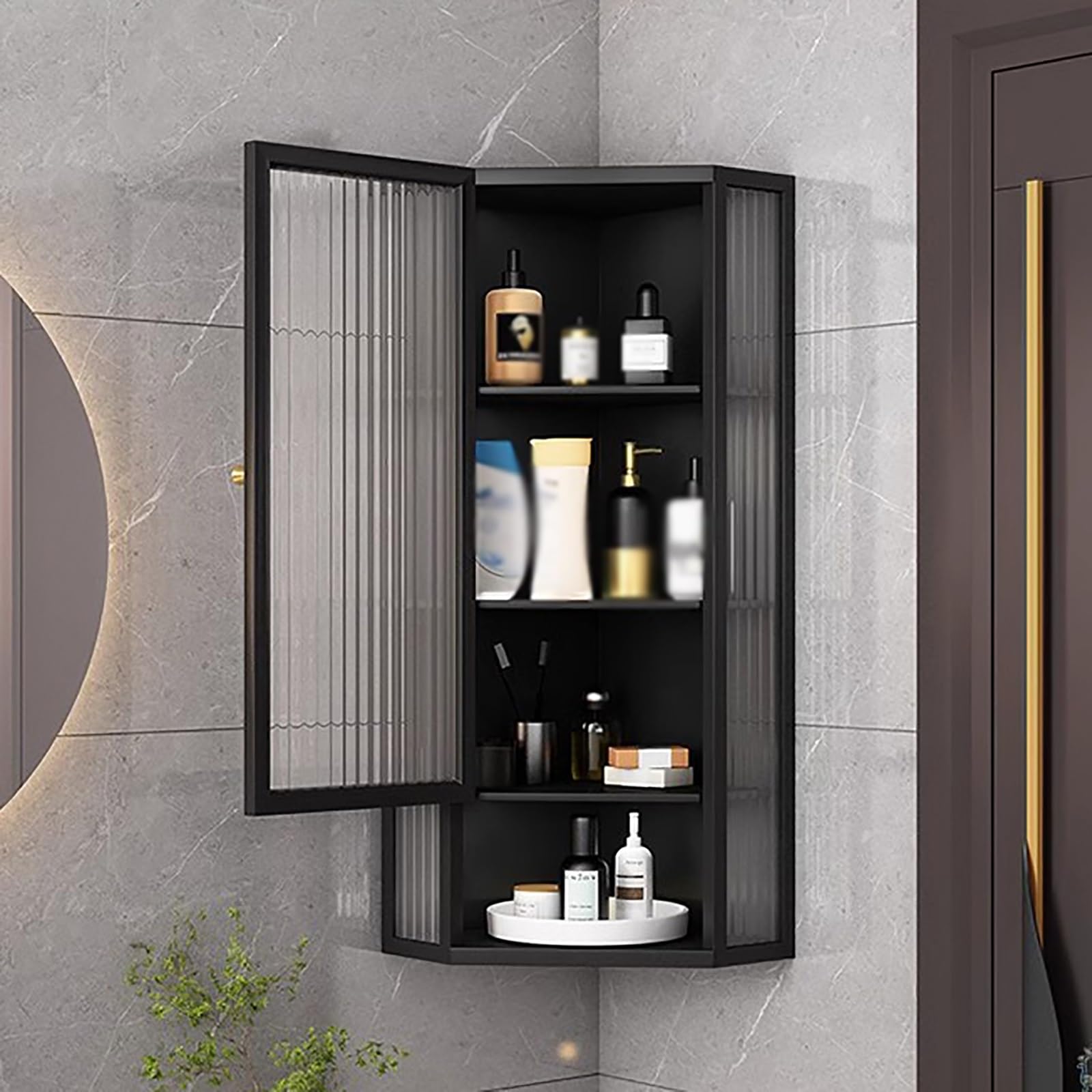 BHGFYXBS Wall Mounted Bathroom Sto Cabinet With S Door & Shelf Space Saving Corner Mcine Cabinet For Nized Home & Sto Soluts,Black-H 90Cm/35.4In,Black-H 90cm/35.4in
