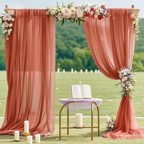Terracotta Sheer Curtains Chiffon Backdrop Curtain Wedding Drapes Rustic Arch Decorations Voile Window Curtain 29x120 Inch 2 Panels Semi Sheer