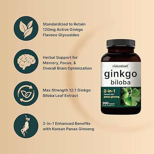 Miniatura 3 de NatureBell Ginkgo Biloba 6,000 mg con Panax Ginseng 500 mg por porción | 300 cápsulas – Suplementos de extracto de Ginko Biloba de fuerza máxima –
