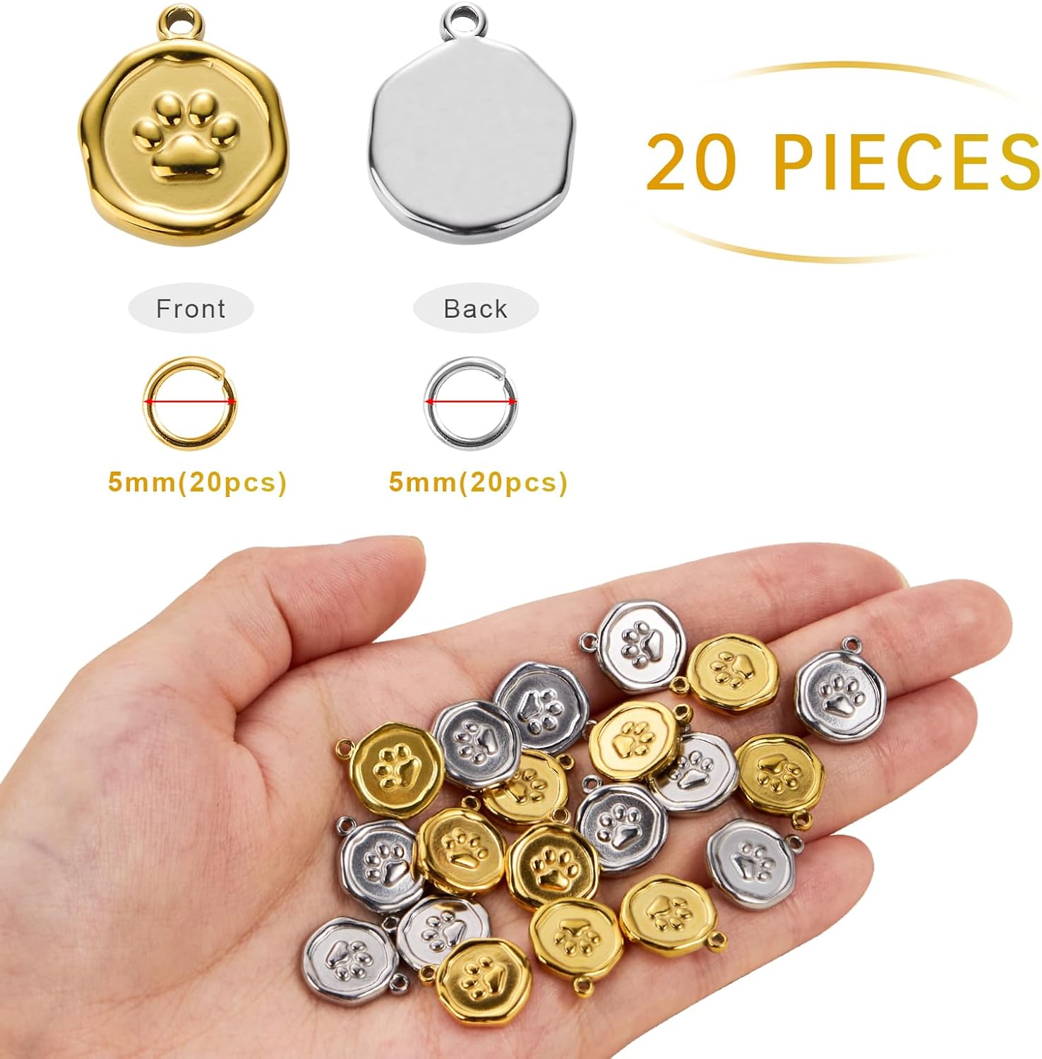 UMAOKANG 20pcs Stainless Steel Jewelry Making Charm Set Paw Charm Pendant for Women Necklace Bracelet DIY Bulk Charms - Image 2