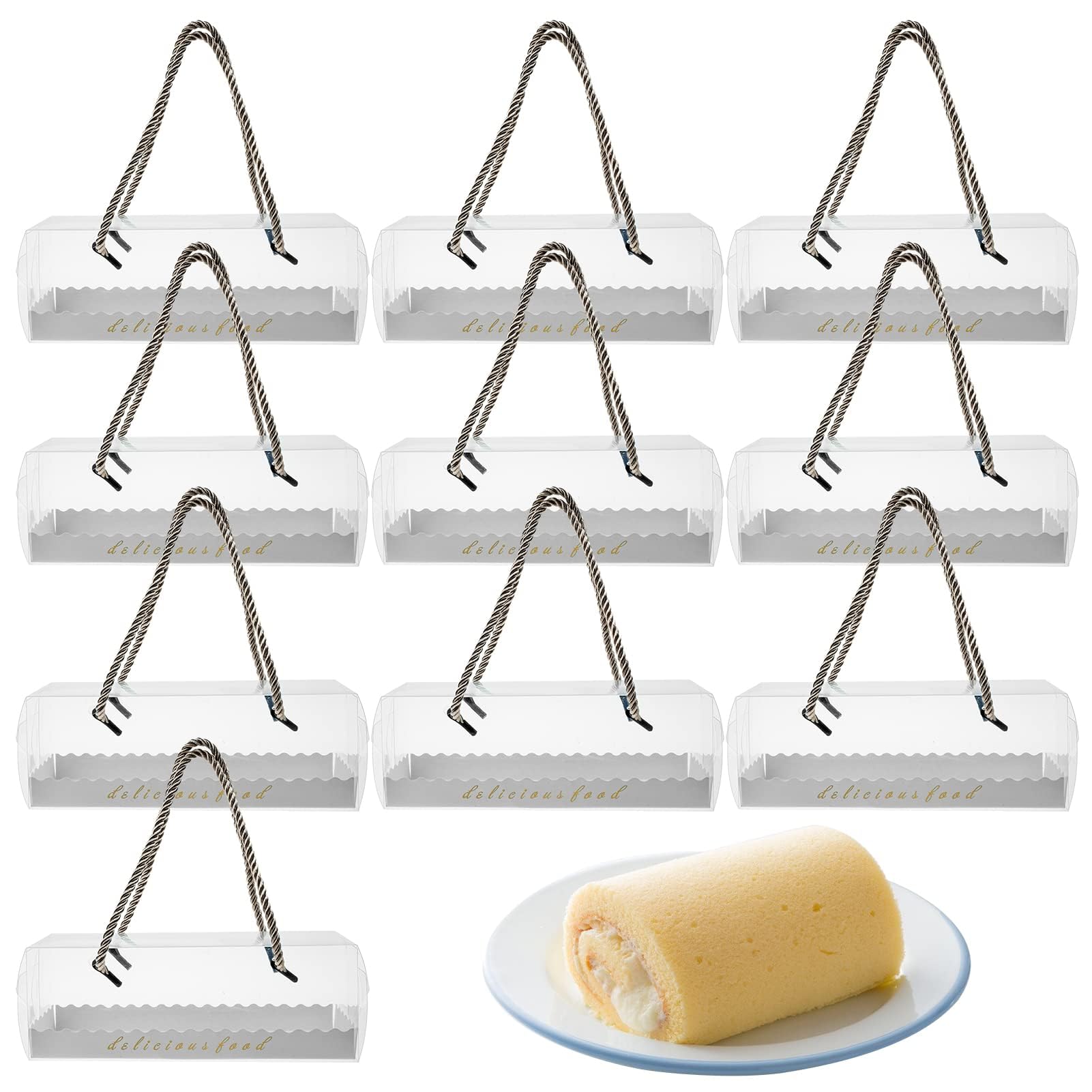 Uryxery Transparent 10Pcs Cupcake Box, Rectangle Clear Cake Packaging Boxes For Cheesecake, Macaron, Muffin, Cookies, Pies, Mini Cakes, Fairy Cakes, Ideal For Gifting, Home Bakeries With Tray