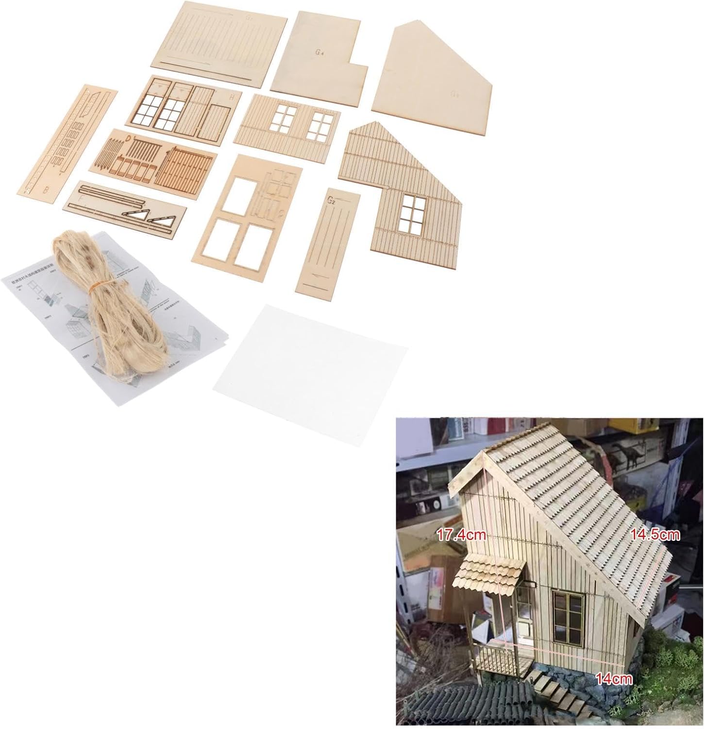 1/35 HO Scale Building Model Architecture Scene Innteractive Railway Layout Model for Architecture, Micro Landscape, thatched roof