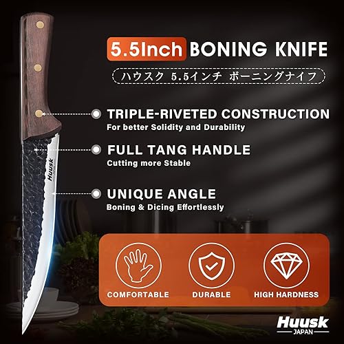 Miniatura 8 de Huusk Paquete de cuchillos de corte premium con cuchillo de deshuesado forjado a mano con funda