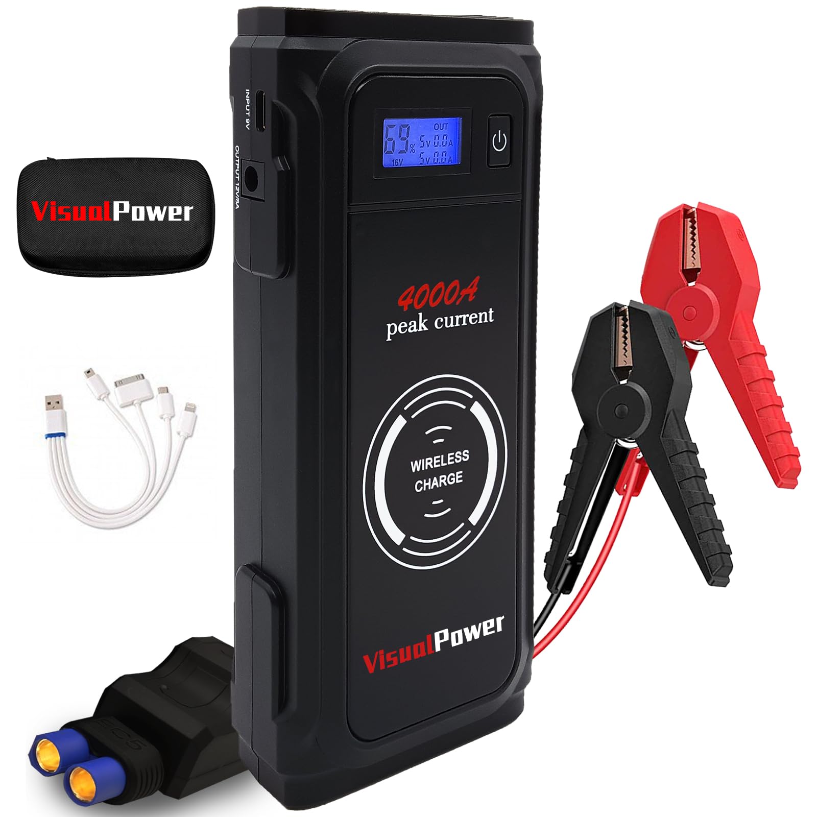 Portable 4000A Jump Starter - 20000mAh Car Battery Booster Pack Power Bank for 12V Vehicles Starts 12 8L
