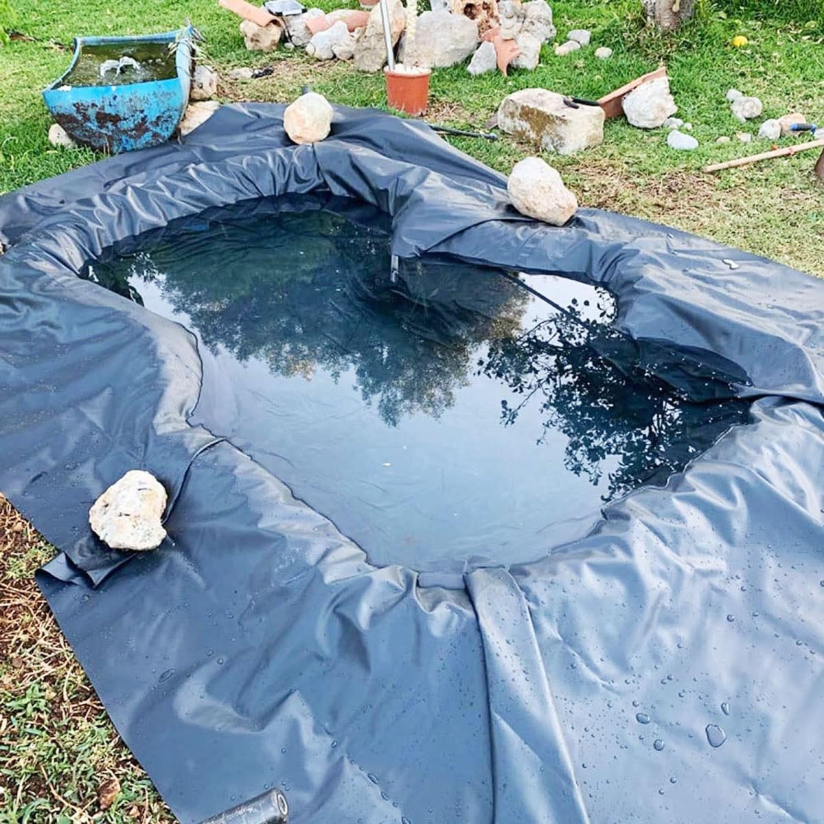 Bâche étang PEHD – 4x8m, Imperméable, Résistante, Pour Bassin Jardin Et Fontaine