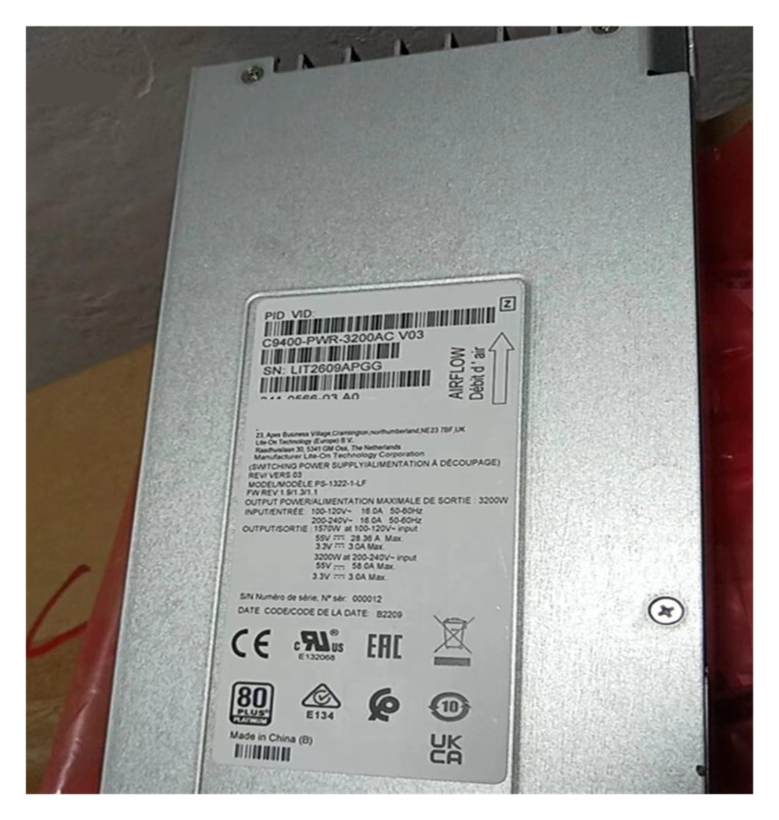 SJJBVPYX Power Supply 3200W C9400-PWR-3200WAC 341-0566-03 PS-1322-1-LF