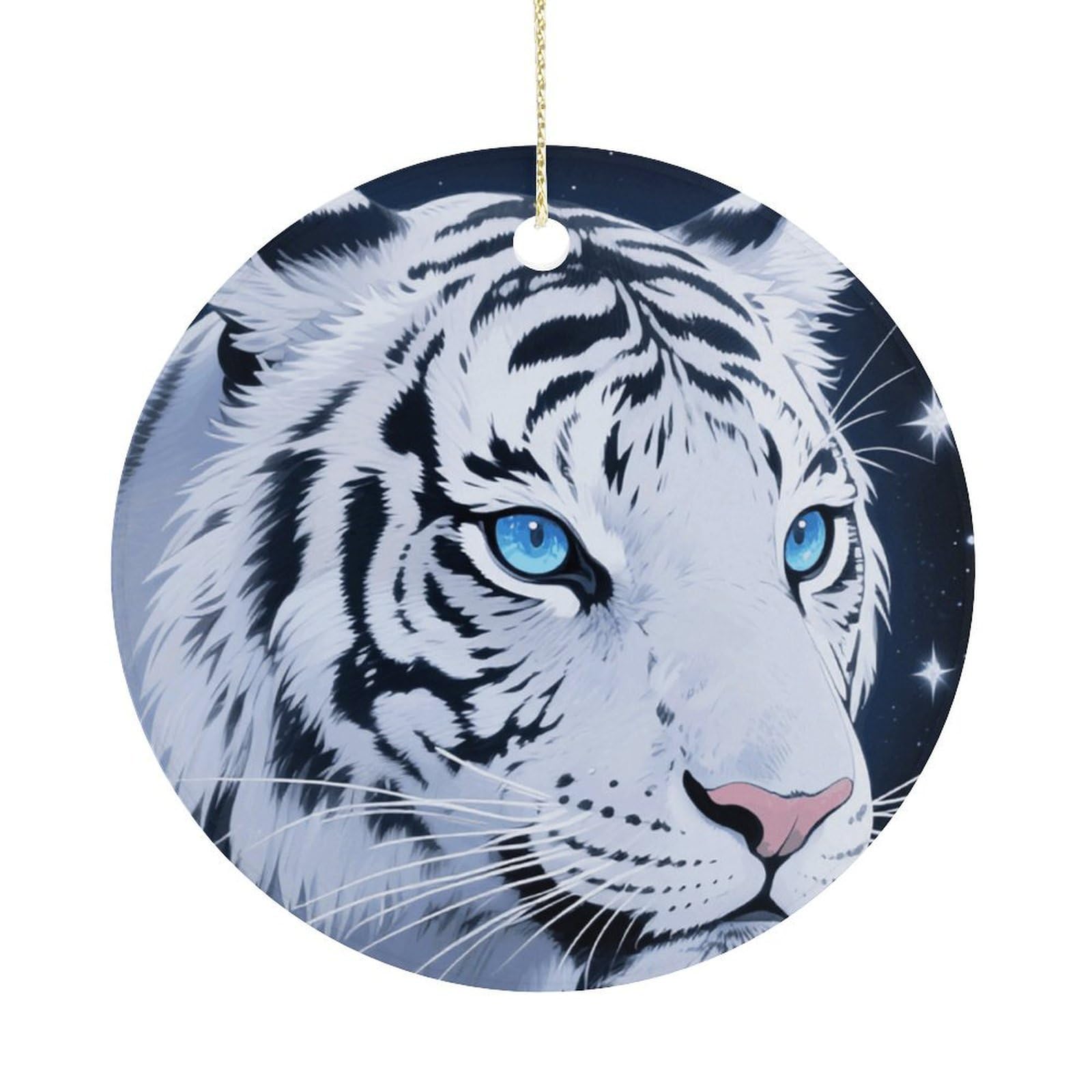 Personalized Christmas Ornaments 2025 Ceramic Hanging Tiger and Moon Ornaments with Gold String Double-Sided Vintage Holiday Decorations for Tree Mantel Tabletop Xmas Party Favors