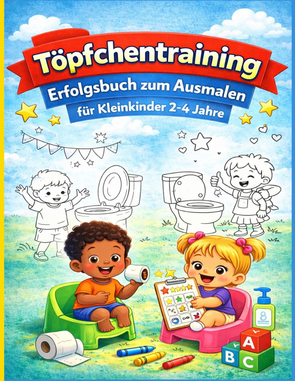 Töpfchentraining Erfolgsbuch zum Ausmalen für Kleinkinder 2–4 Jahre: Einfache Malvorlagen und lustige Aktivitäten zur Förderung täglicher Toilettengewohnheiten bei kleinen Kindern
