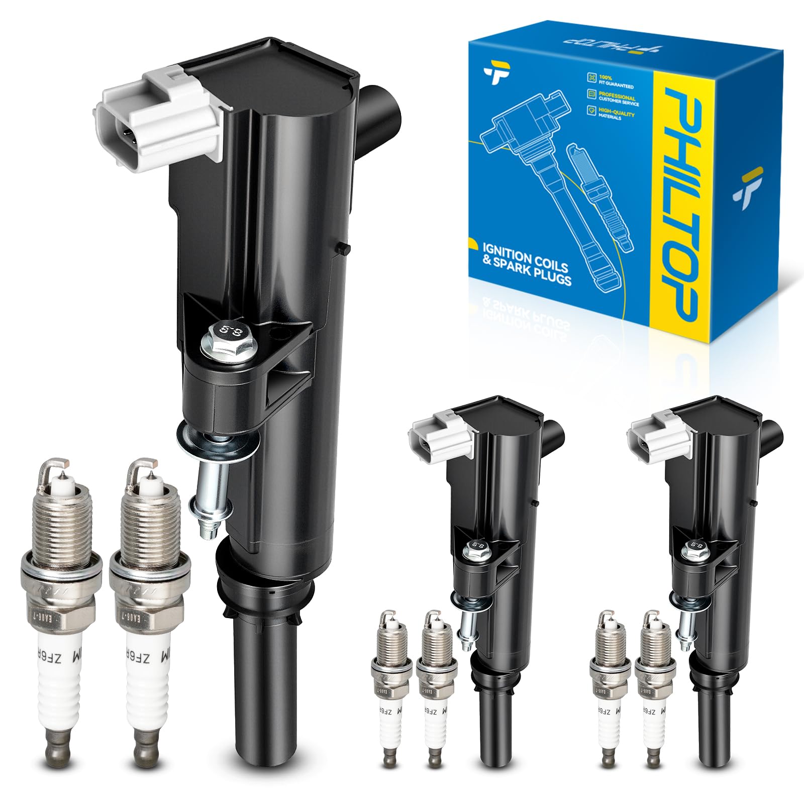 PHILTOP Ignition Coil UF640 &amp; Iridium Spark Plugs Fit for Jeep Liberty