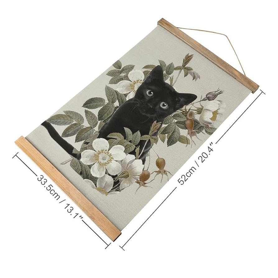 Amazon.co.jp: 掛け軸 タペストリー 花 黒猫 ネコ柄 猫柄 アート