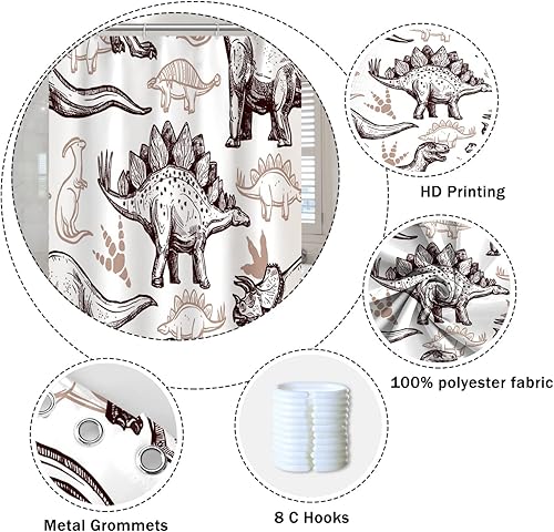 Miniatura 189 de Cortina de ducha de baño con temática de dinosaurio, cortina de ducha de hojas tropicales de dinosaurio verde con ganchos, cortina de ducha de tela