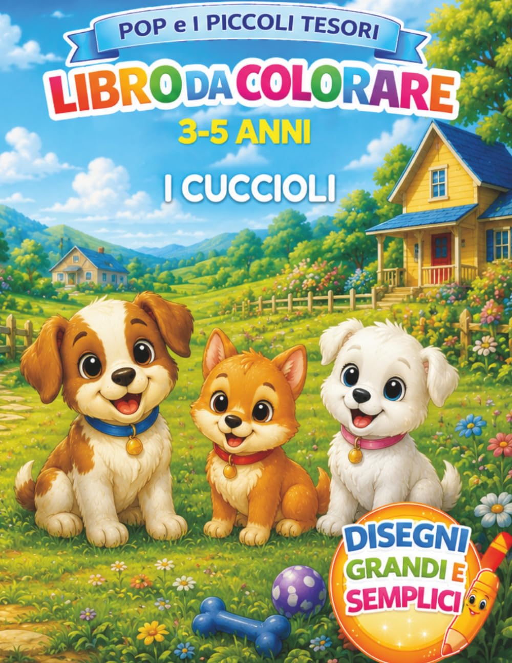 Pop e i Piccoli Tesori: I Cuccioli: Libro da colorare per bambini 3-5 anni con cuccioli teneri e animali domestici
