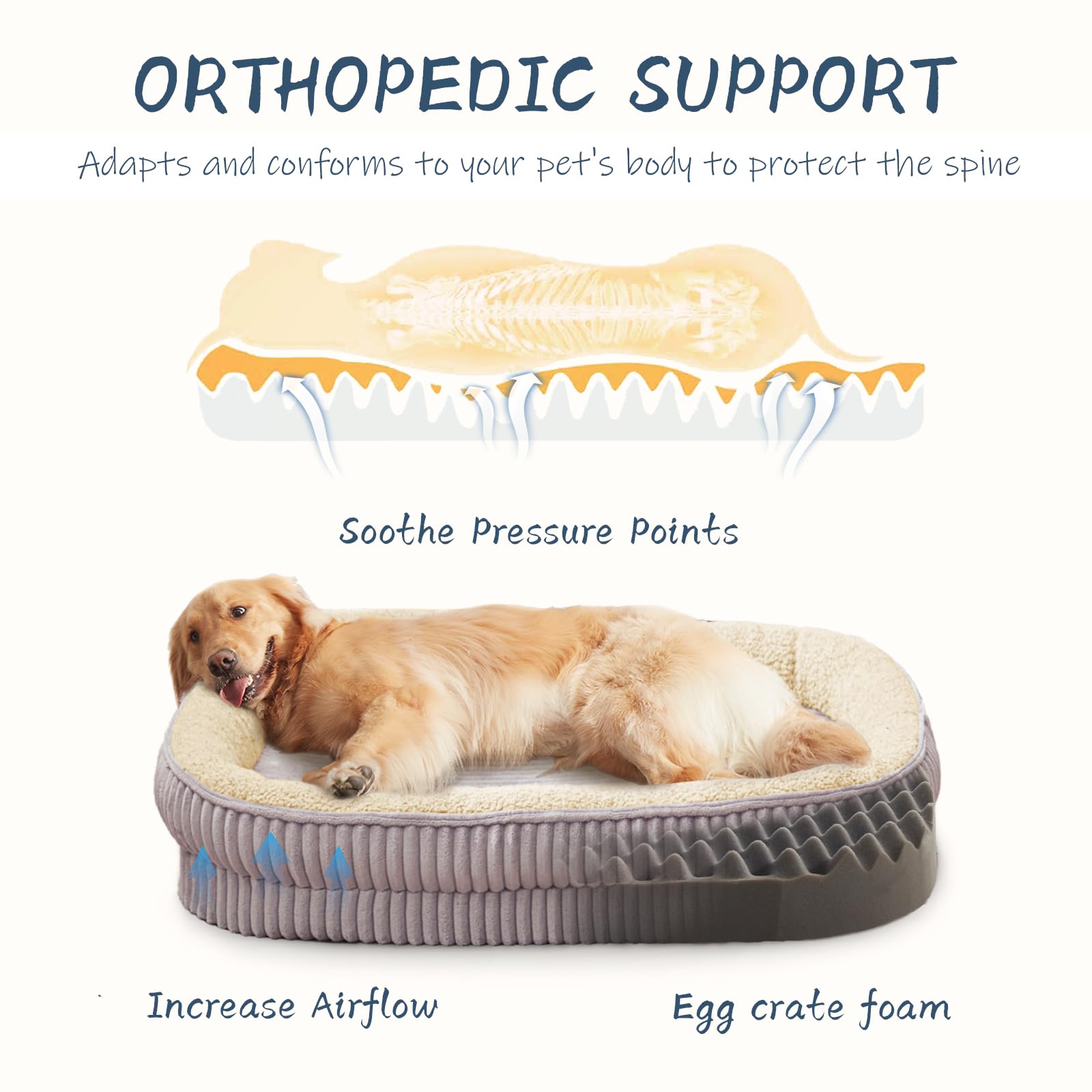 Cama ortopédica para Perros de Razas extragrandes, sofá Cama de Espuma de Alta Densidad con Forma de Caja de Huevos, Cama Ovalada, sofá Cama para Mascotas con Funda extraíble Lavable y Parte Inferior