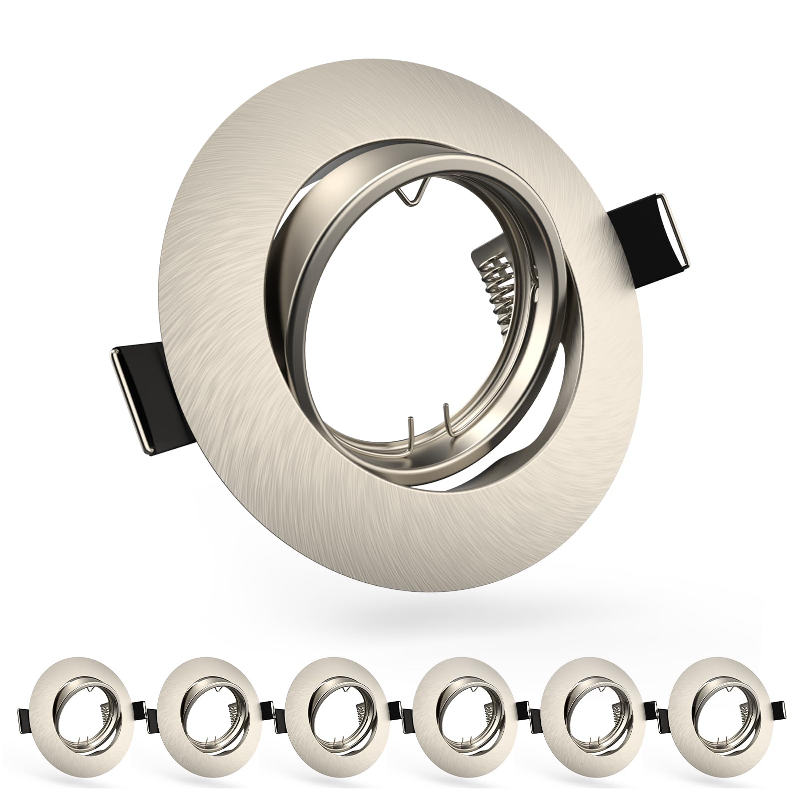 Photo 1 of 6 Pack Spotlight Frame, 3 inch Recessed Ceiling Light Trim Compatible with MR16 GU10 GU5.3 Bulbs, Adjustable Holder for Cabinet Kitchen, Brushed Nickel