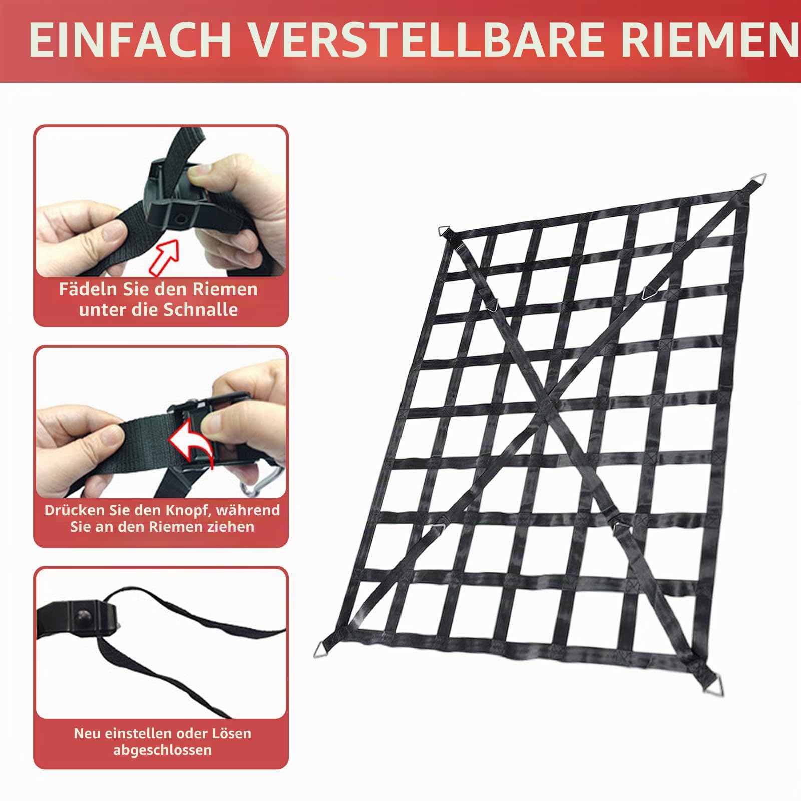Gepäcknetz für LKW Pickup 167 * 127cm Ladeflächenetz Schwerlast Auto Anhängernetz, Heber Netz, Nylongurtband Heckklappennetz für Ladeboden Ladungssicherung mit verstellbaren Schnallengurten