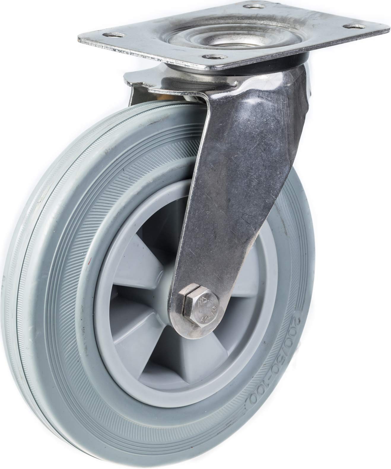 Roulettes en acier inoxydable de 200 mm (8 pouces) avec bandage en caoutchouc gris, pivotantes et fixes, charge maximale de 820 kg, lot de 4
