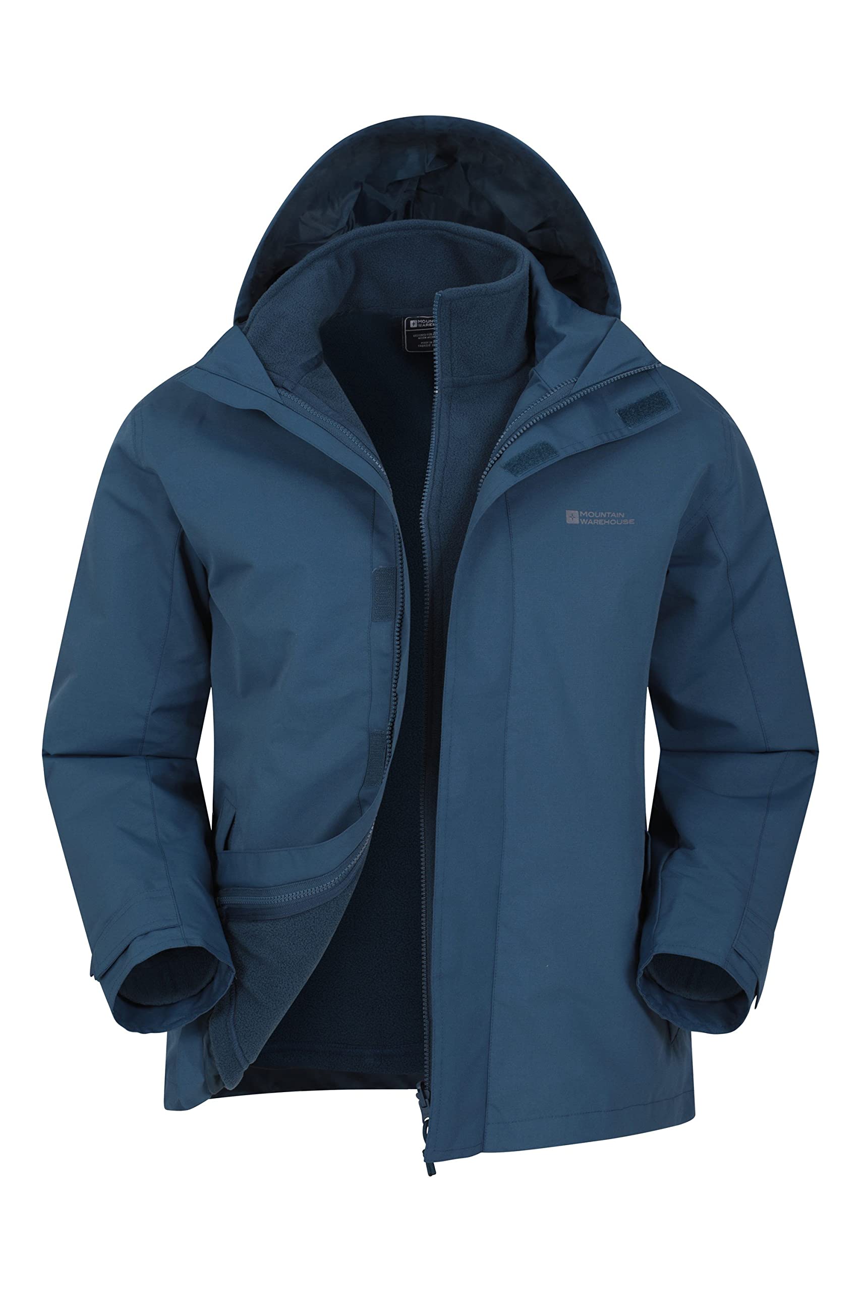 Mountain Warehouse Fell Veste 3 en 1 Hydrofuge pour Homme - Manteau à Capuche, Veste de Pluie, Doublure Polaire intérieure Amovible - Printemps été, Randonnée, Sport