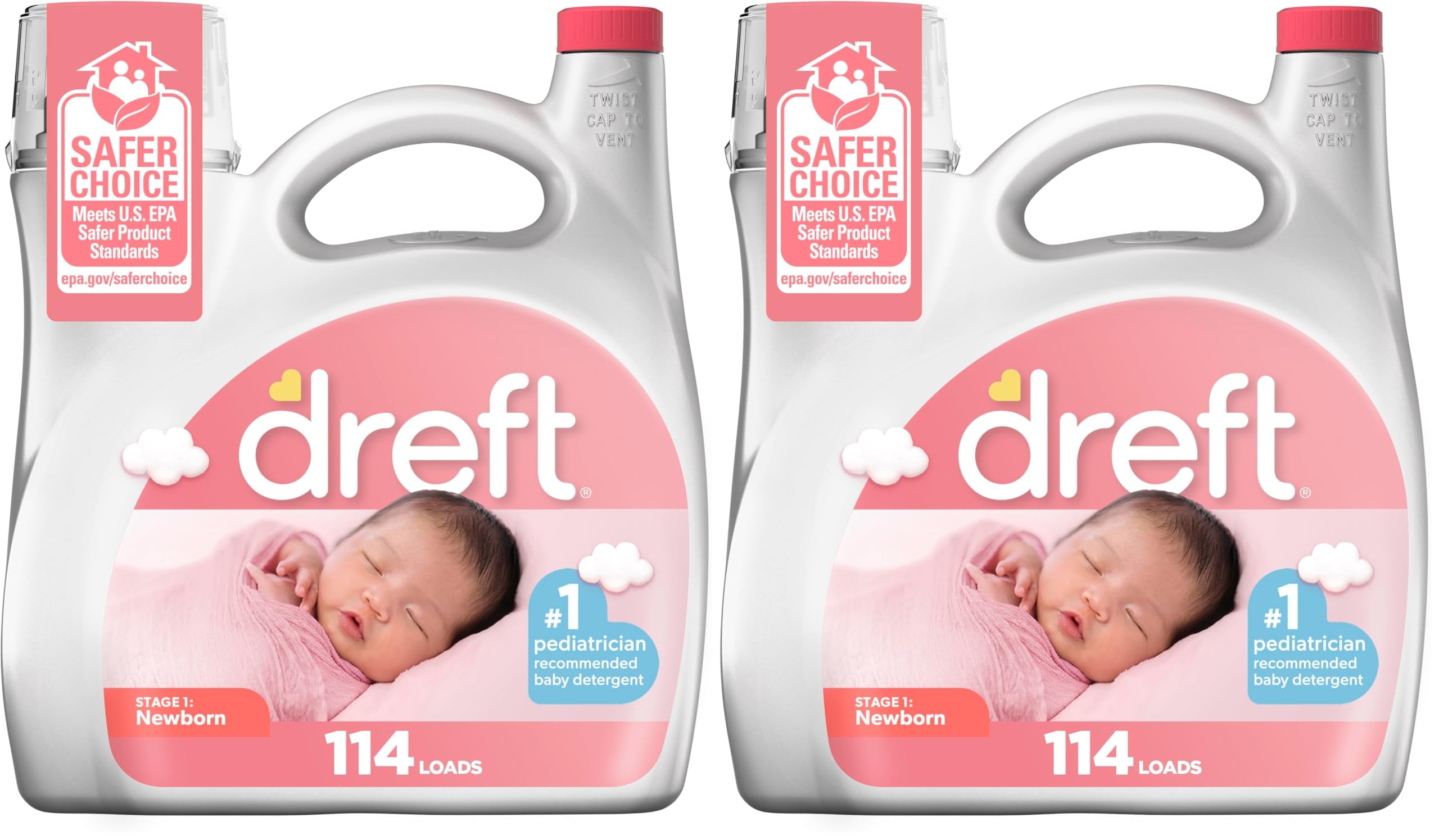 Dreft Stage 1 Newborn Baby Liquid Laundry Detergent,Gentle on Sensitive Skin,HE Compatible,114 loads,(Pack of 2)