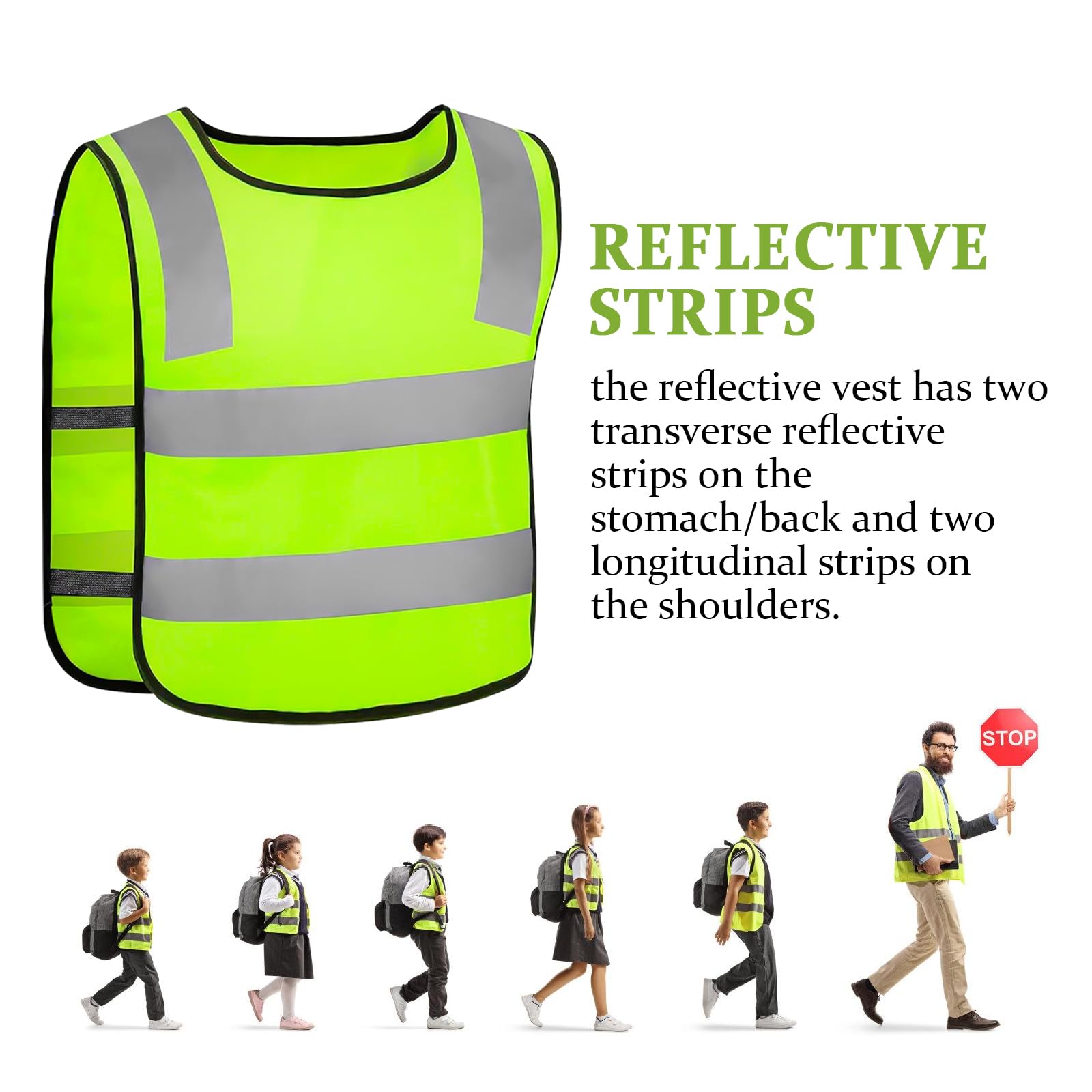 8 Pièces Gilet de Sécurité pour Enfants, 360° Visibilité à Gilet Réfléchissante pour 3-12 Ans Enfants, Gilet Jaune Réfléchissant Oui Nuit Marche Idéale pour Garçons et Filles (Taille Universelle)