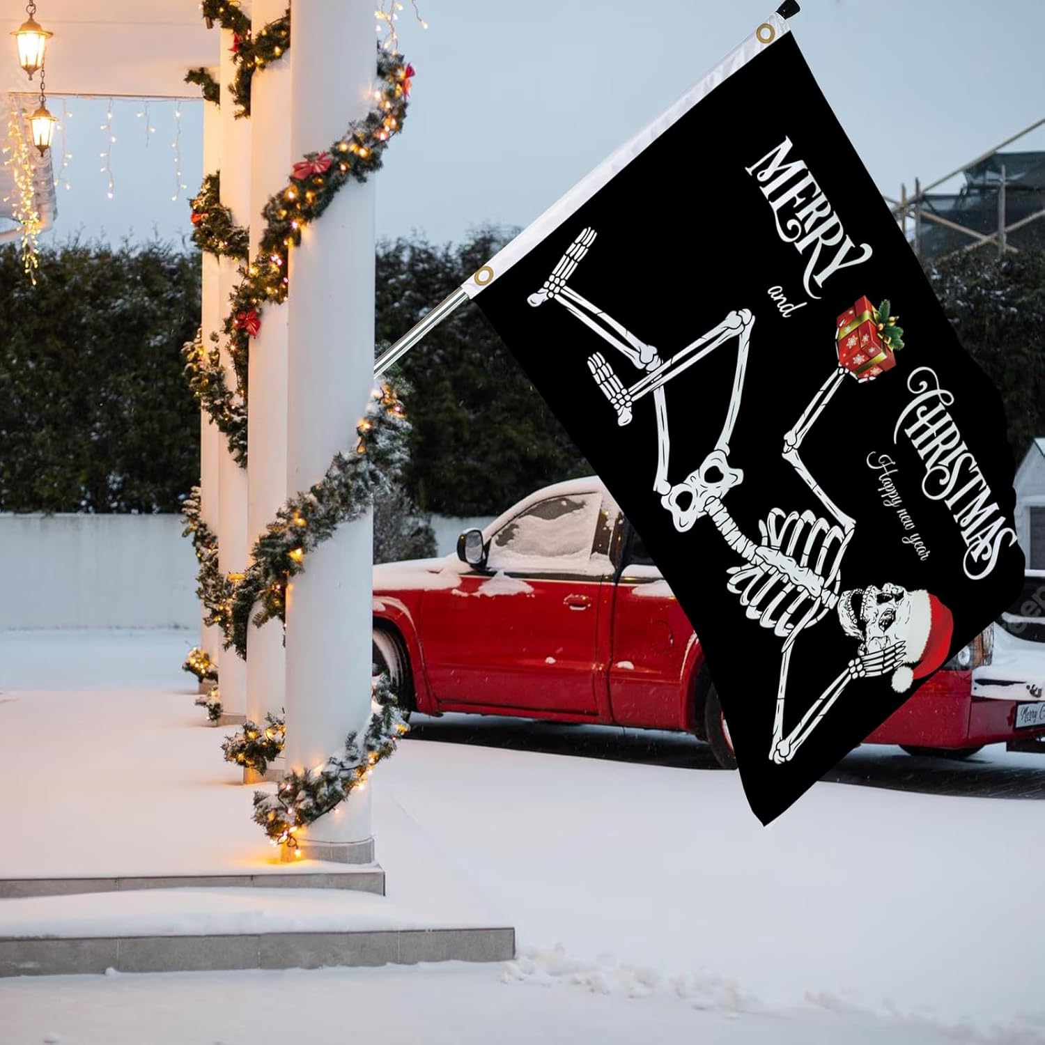 Christmas Flags 3x5 Outdoor, 3 Ply Large Merry Christmas Flags for Outside 3x5, Double Sided Skull Bandera Funny Xmas Winter for Holiday Party Yard Garden Wall Outside Decoration