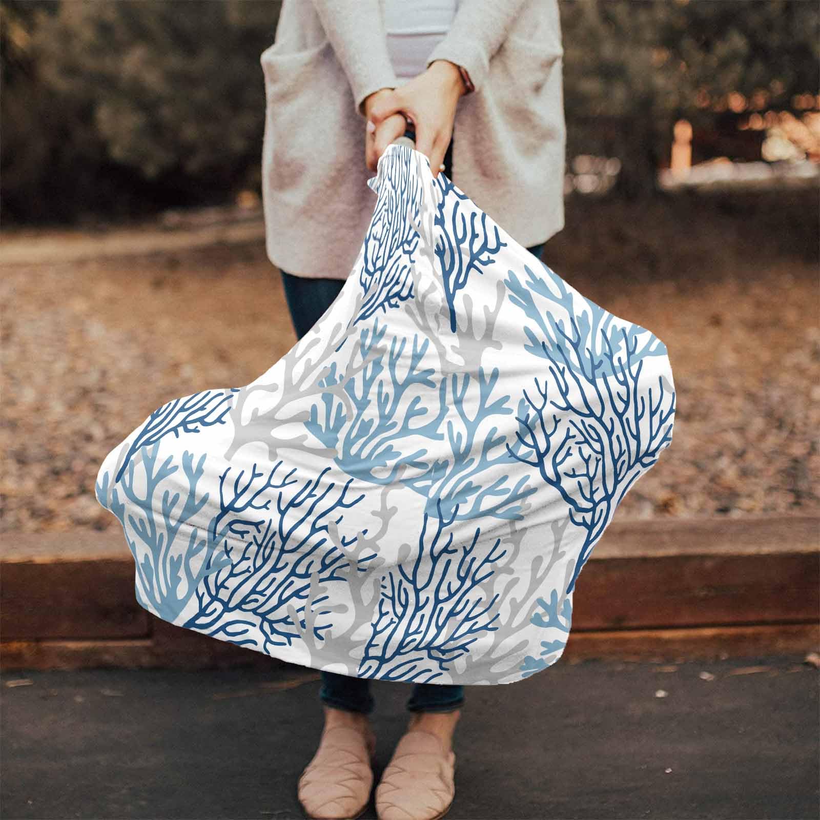 Nursing Cover for Breastfeeding Scarf, Blue Ocean Lives Coral Texture Baby Car Covers Super Soft Multi Use for Canopy Shopping Cart Cover Blanket Stroller Cover