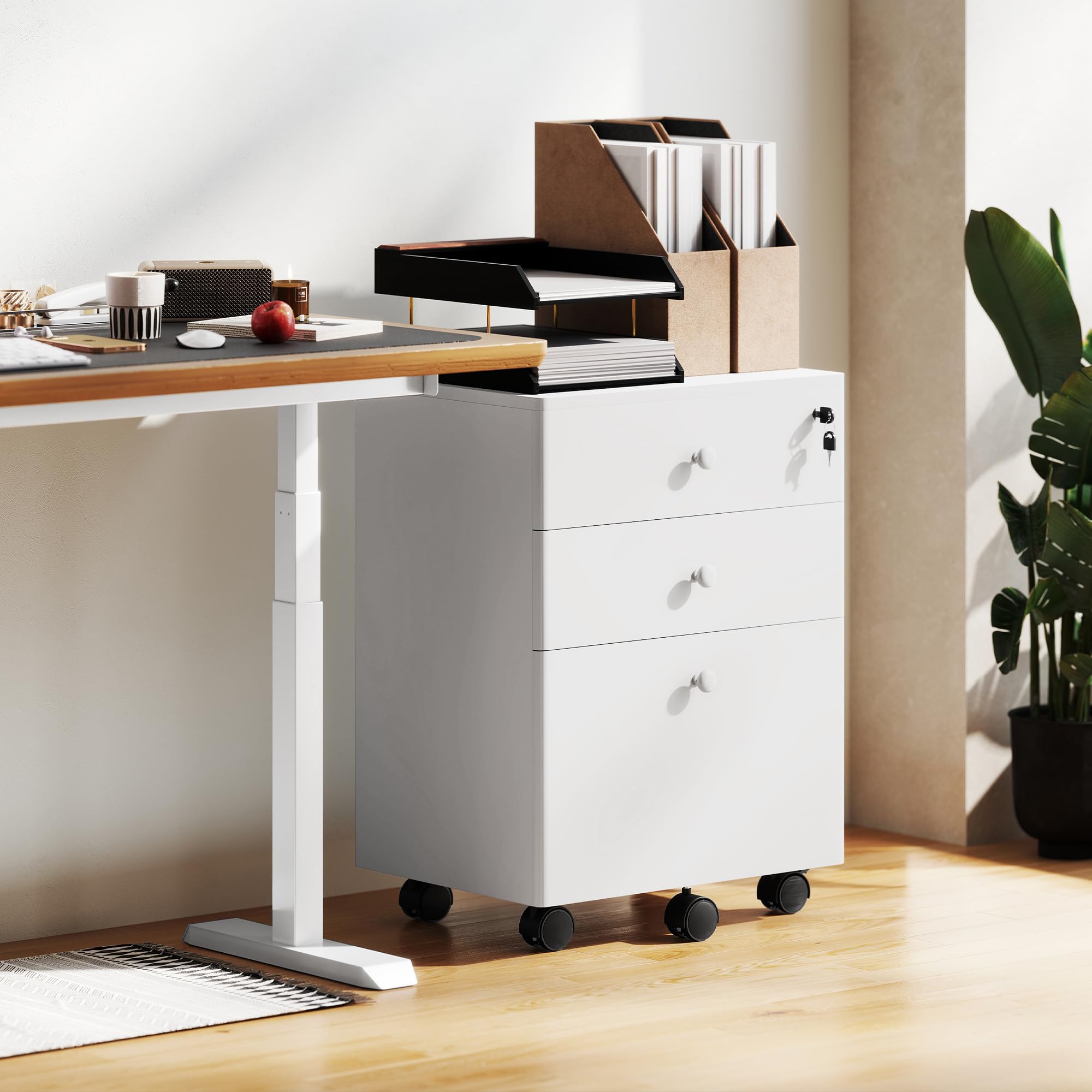 Classeur 3 Tiroirs Modern 3-Drawer Mobile Vertical Steel File Cabinet ...