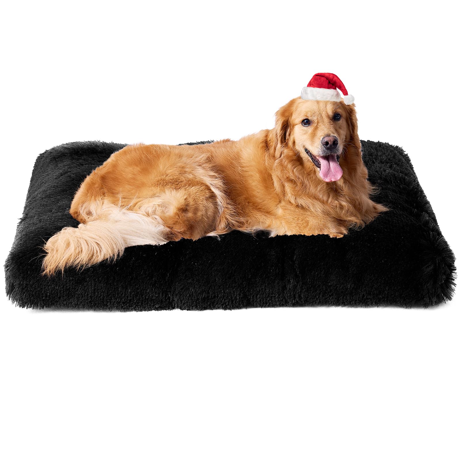 EHEYCIGA Fluffy Dog Crate Bed Large Dogs, Plush Faux Fur Dog Crate Pad, Calming Anti Anxiety  Dog Bed for Crate, Washable Soft Warm Dog Crate Mat with Non-Slip Bottom, Black